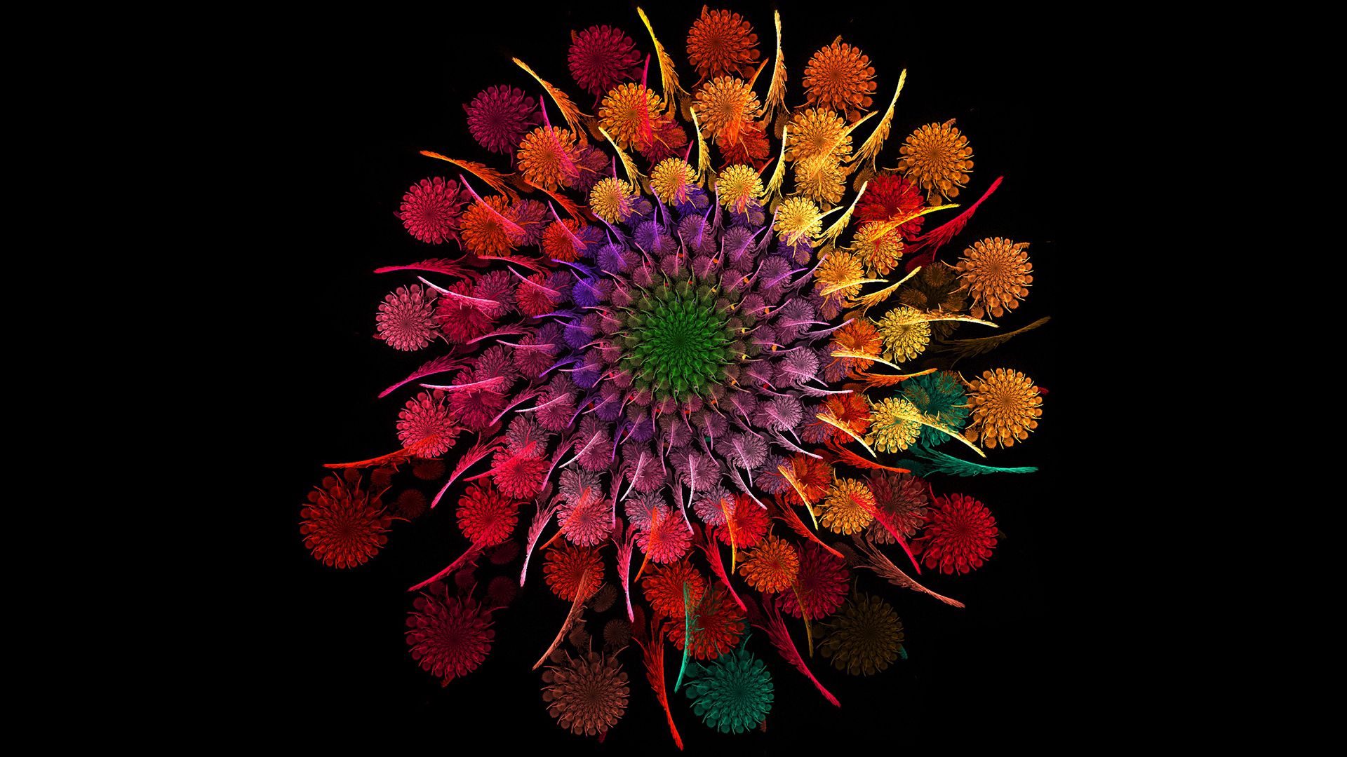 無料モバイル壁紙螺旋, スパイラル, 玉虫色, フラクタル, 花, 虹, 抽象をダウンロードします。