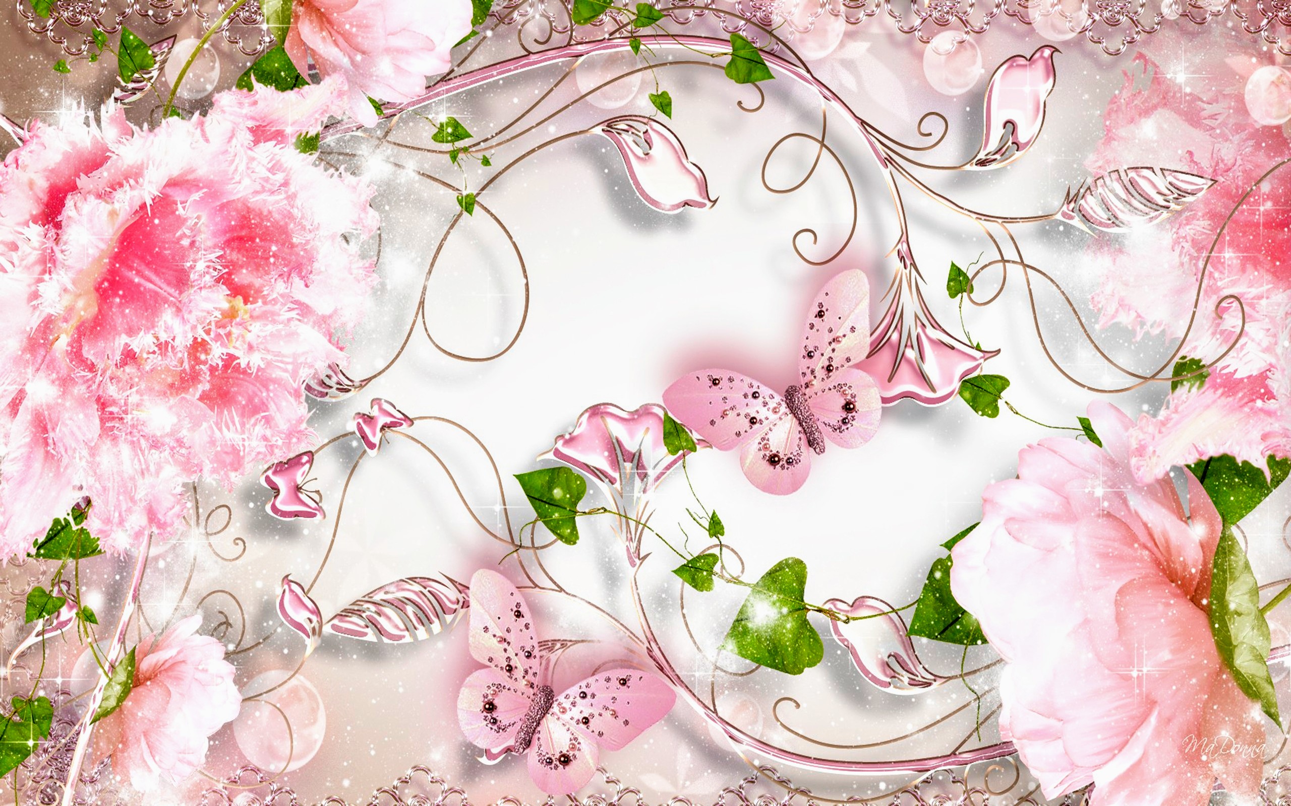 無料モバイル壁紙蝶, フラワーズ, ピンク, 花, 薔薇, 芸術的, デザインをダウンロードします。