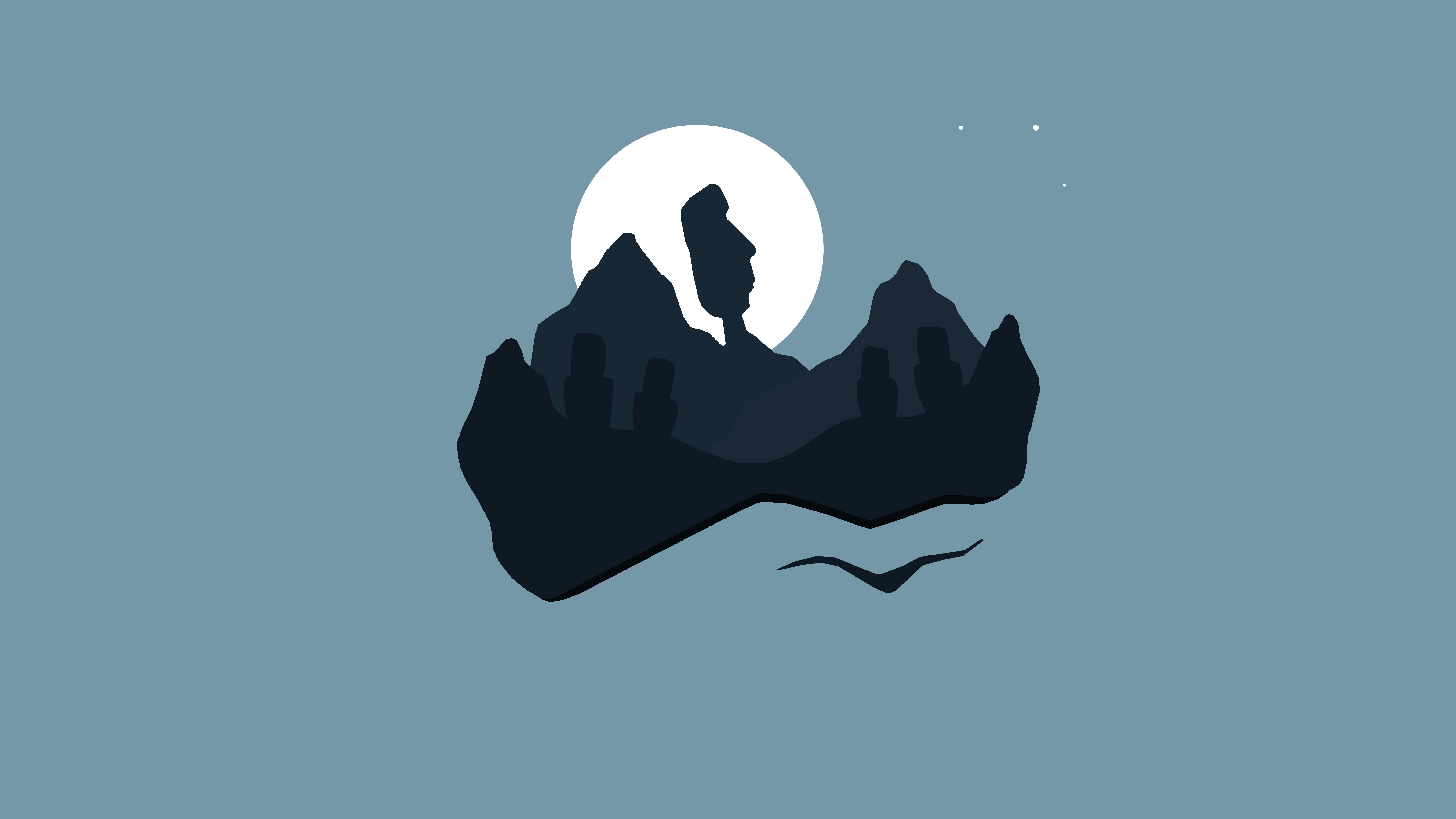 Download mobile wallpaper Moon, Mountain, Minimalism, Statue, Artistic for free.