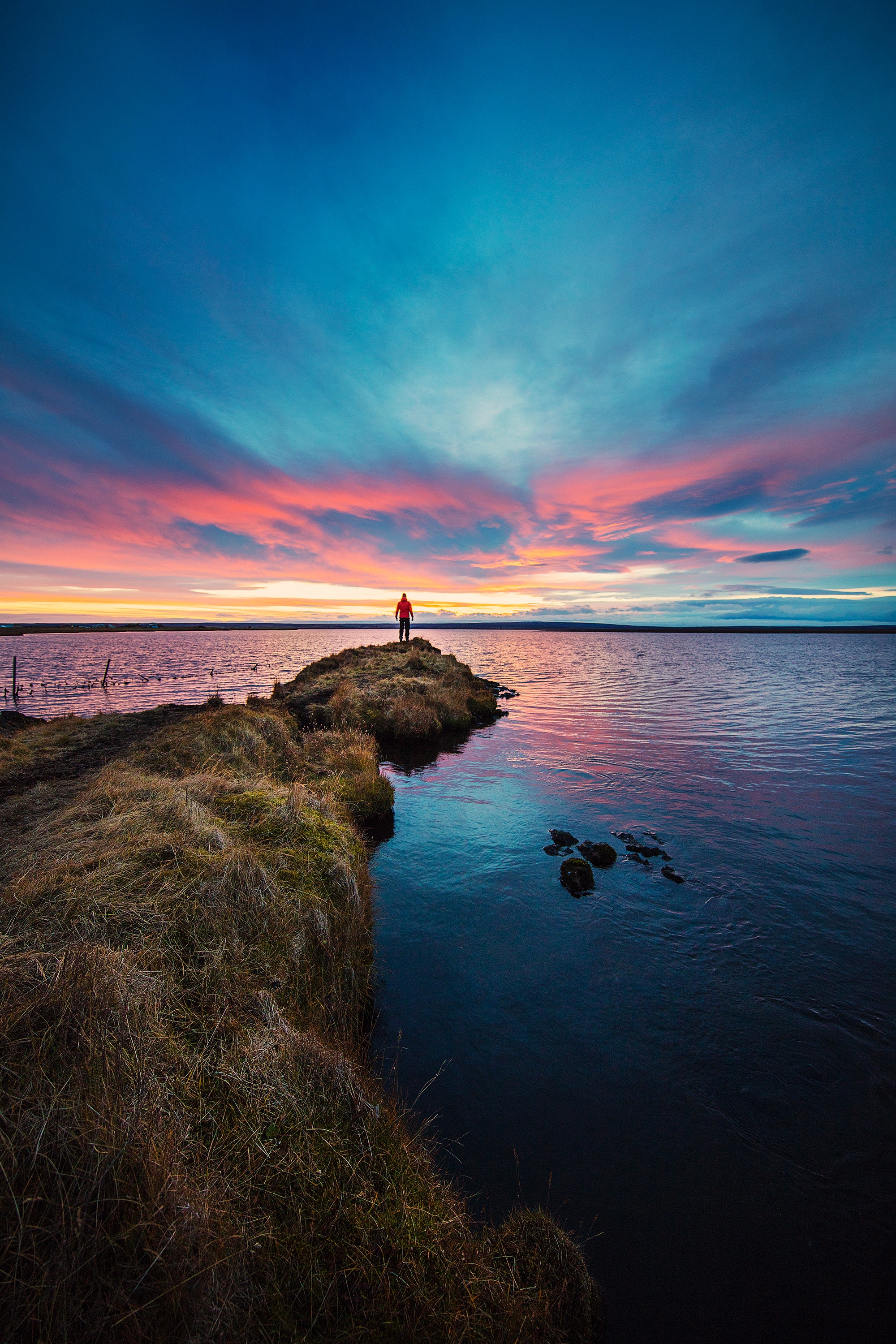 iceland, loneliness, nature, sunset, horizon, lake HD wallpaper