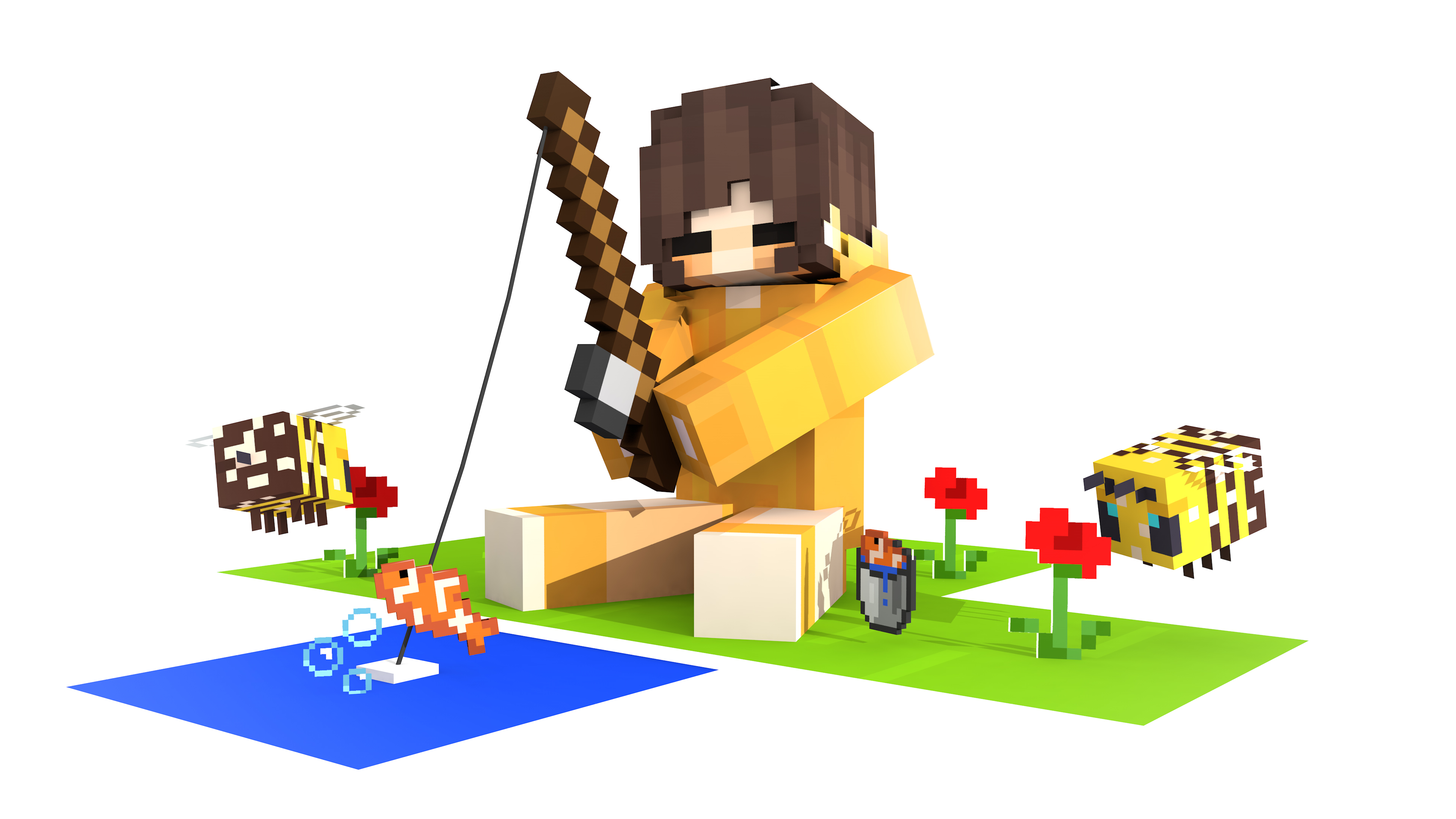 Download mobile wallpaper Minecraft, Bee, Fishing, Video Game for free.