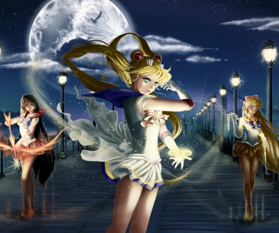 Download mobile wallpaper Anime, Night, Moon, Bridge, Sailor Moon for free.