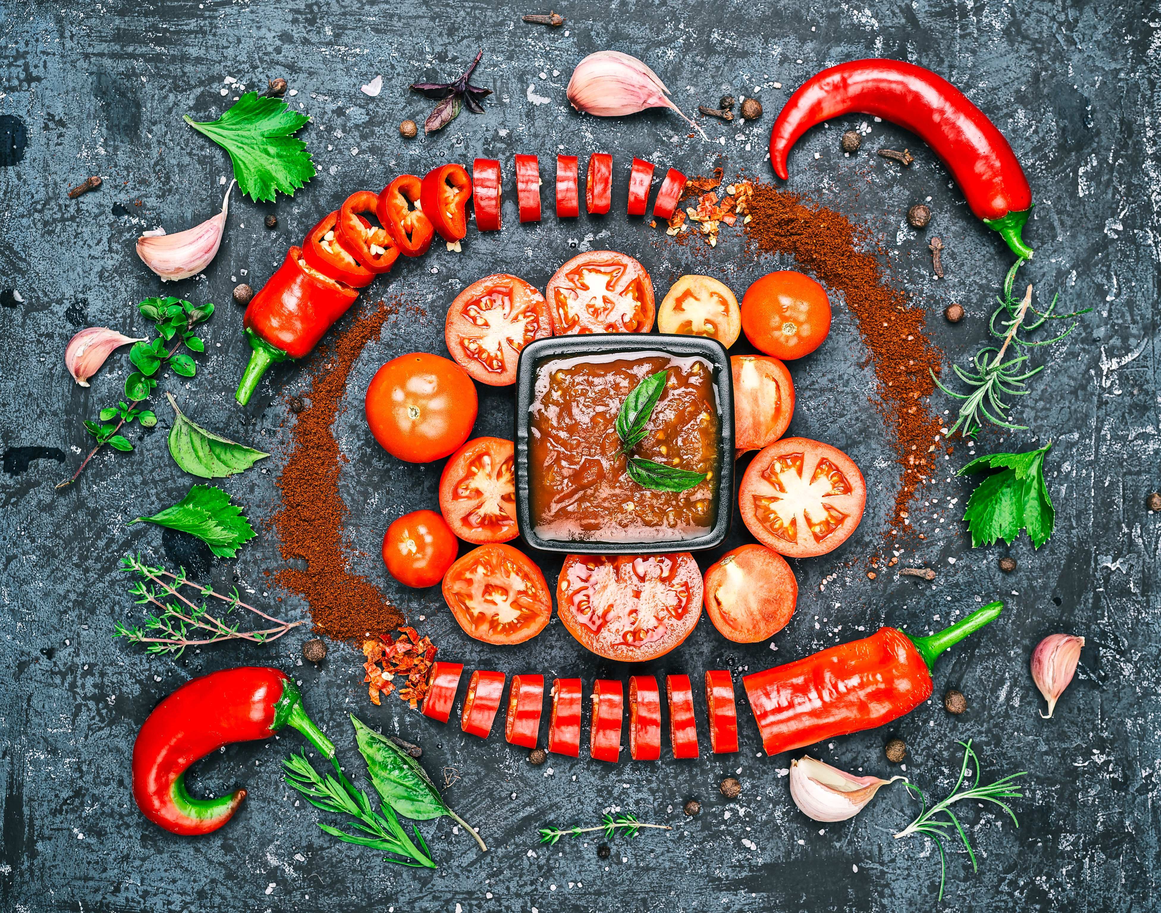 Descarga gratis la imagen Pimienta, Tomate, Alimento, Bodegón en el escritorio de tu PC