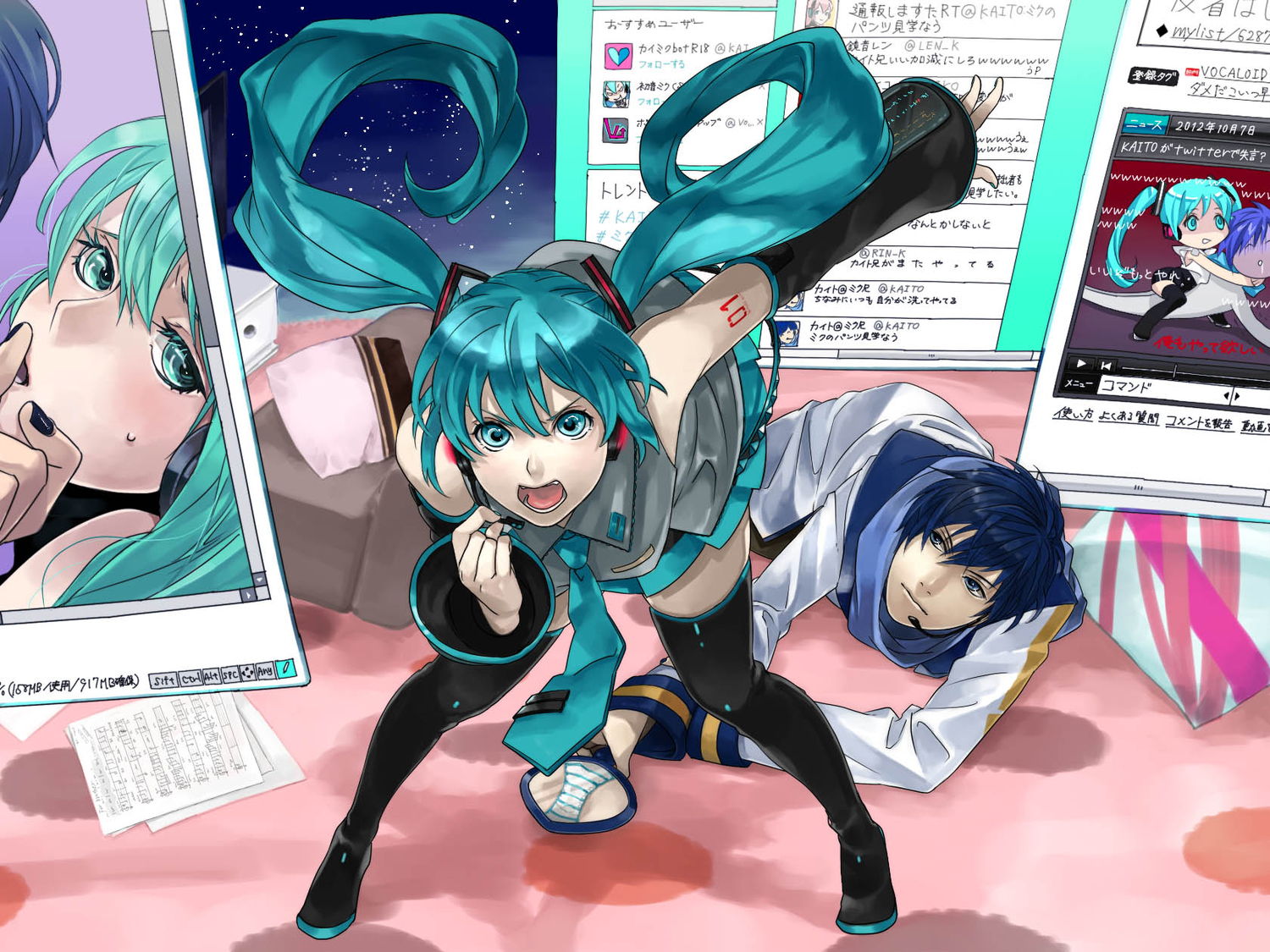 Baixe gratuitamente a imagem Anime, Vocaloid, Hatsune Miku, Kaito (Vocaloide) na área de trabalho do seu PC