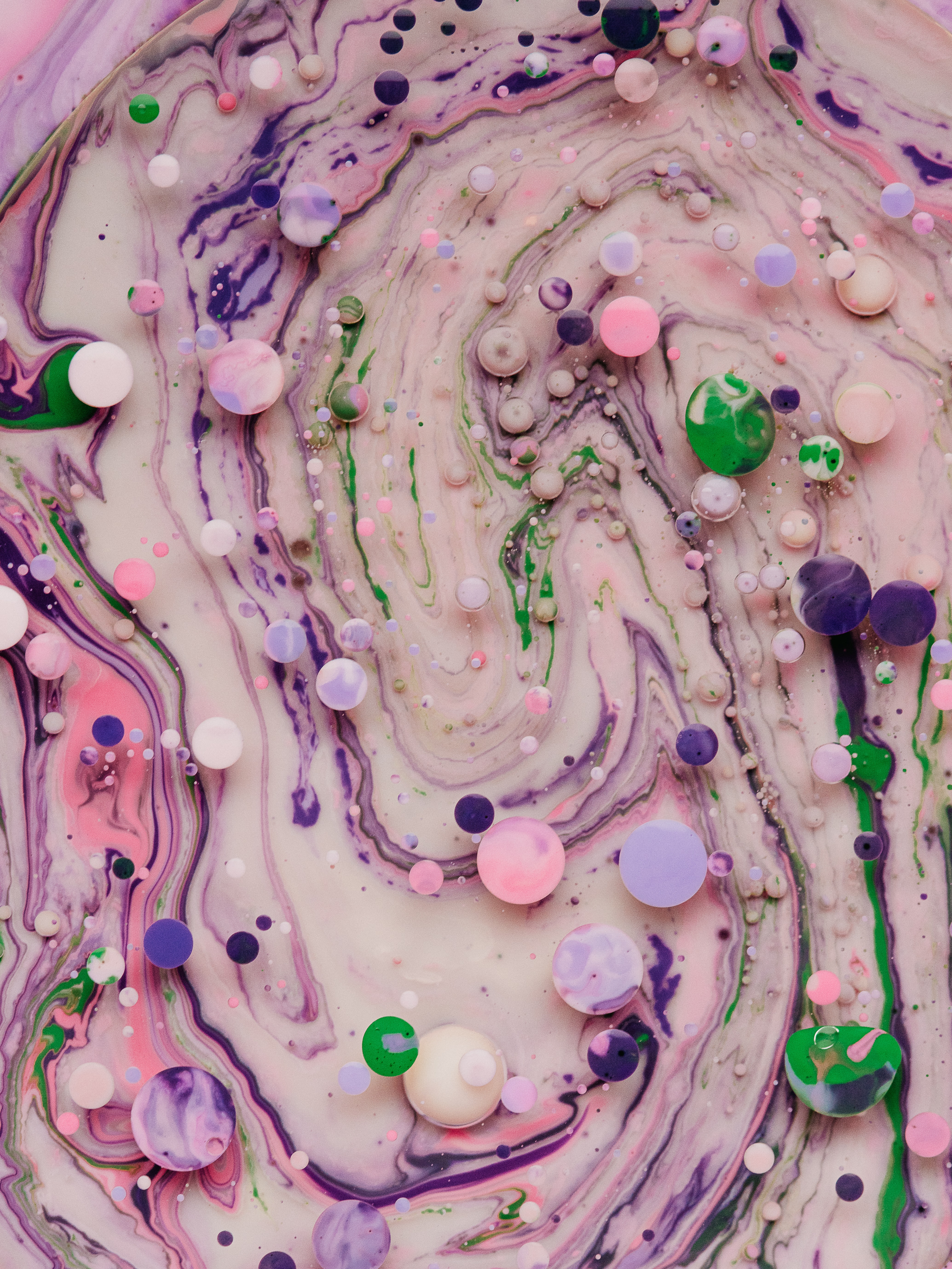 Download mobile wallpaper Mixing, Liquid, Macro, Motley, Paint, Multicolored, Bubbles, Abstract for free.