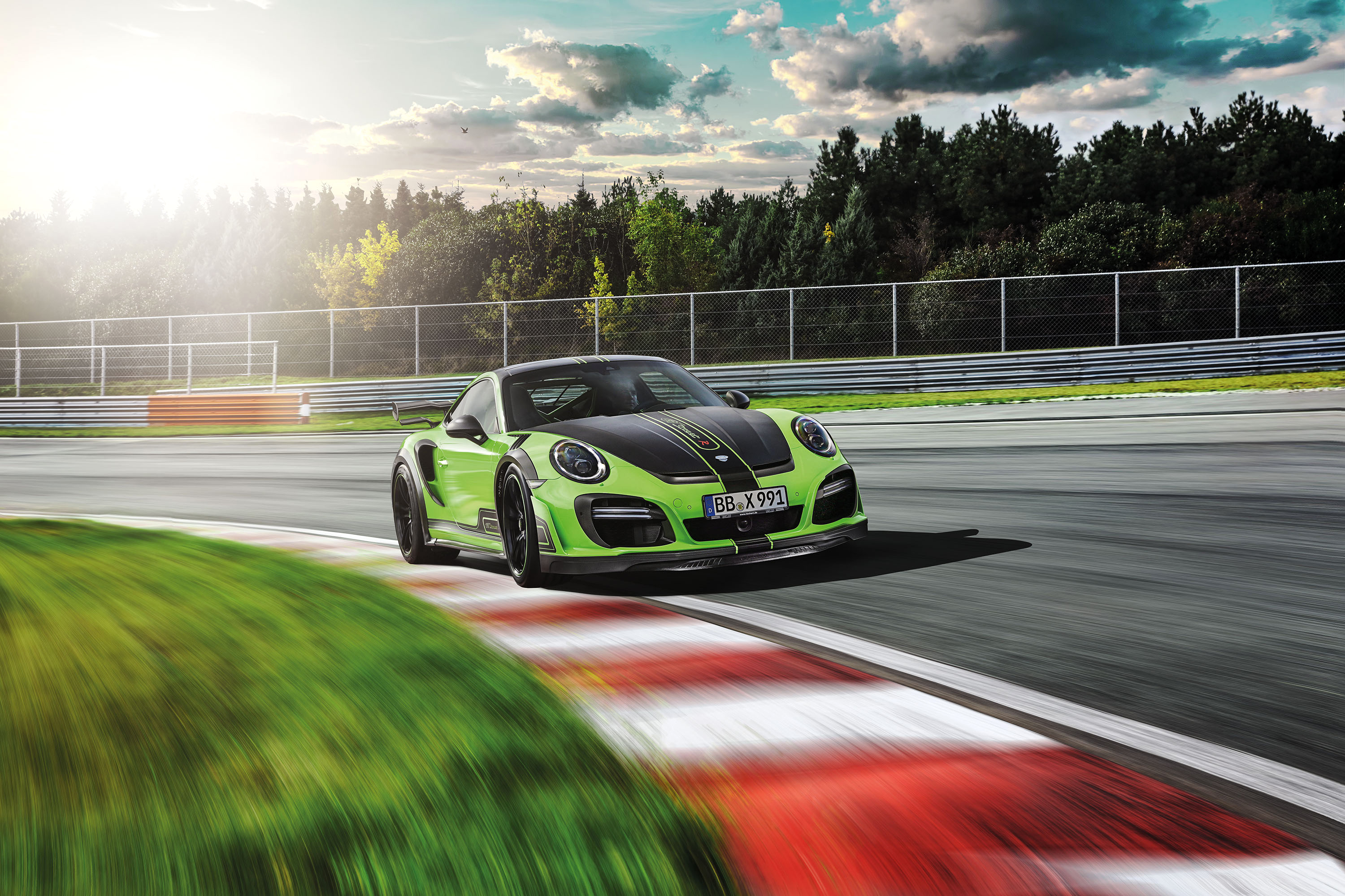 Download mobile wallpaper Porsche, Car, Race Car, Vehicles, Green Car, Porsche 911 Turbo for free.