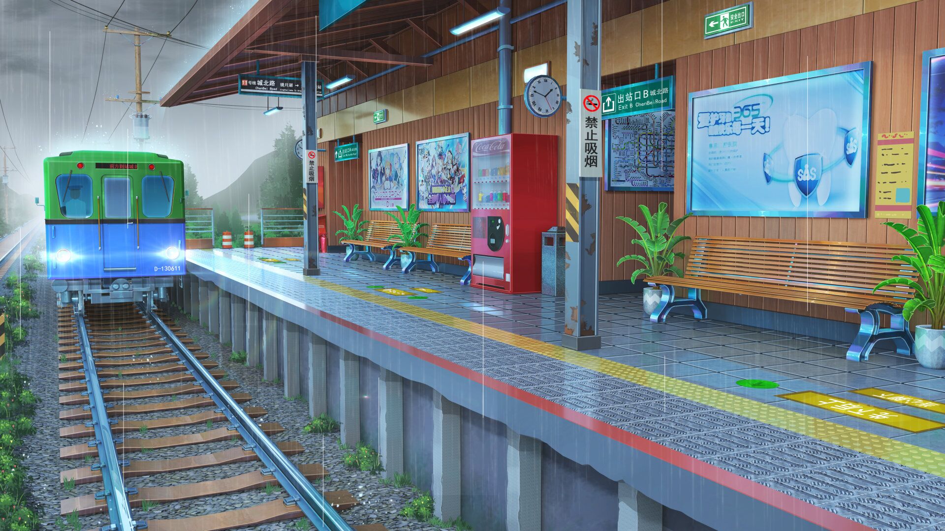 Laden Sie das Bahnhof, Zug, Animes-Bild kostenlos auf Ihren PC-Desktop herunter