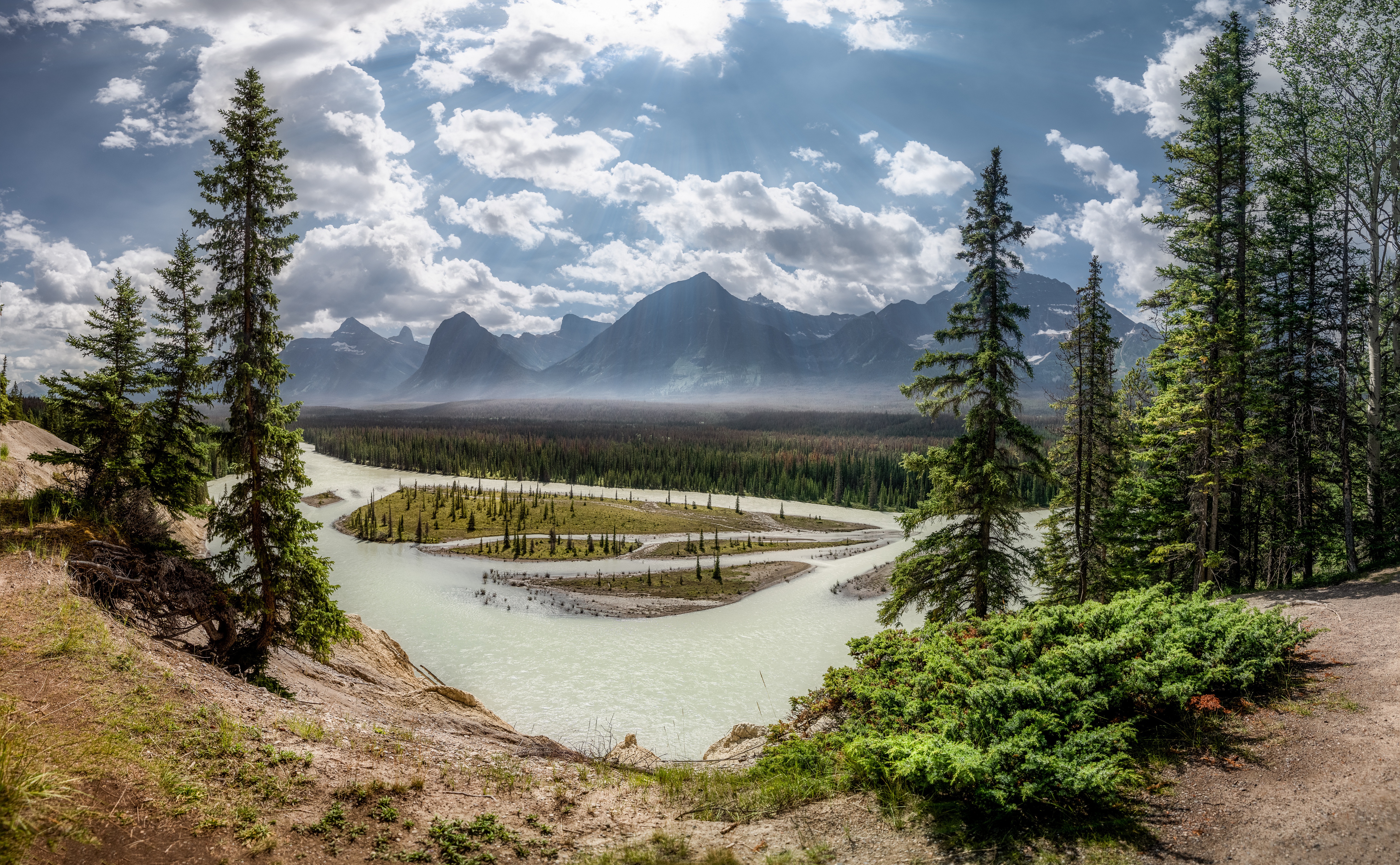 Download mobile wallpaper Landscape, Mountain, Canada, Earth, Cloud, River for free.