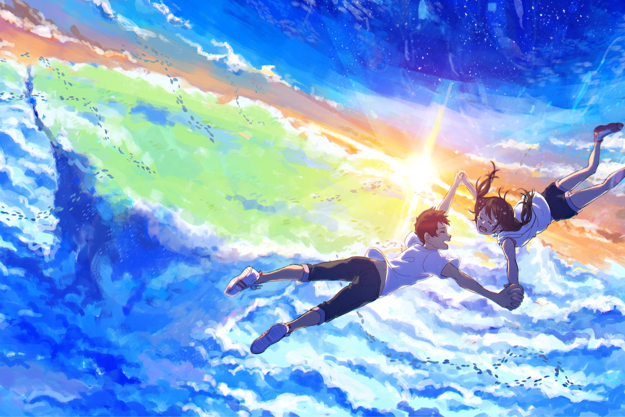 Laden Sie das Wolke, Sonnenuntergang, Animes, Weathering With You Das Mädchen Das Die Sonne Berührte, Hina Amano, Hodaka Morishima-Bild kostenlos auf Ihren PC-Desktop herunter