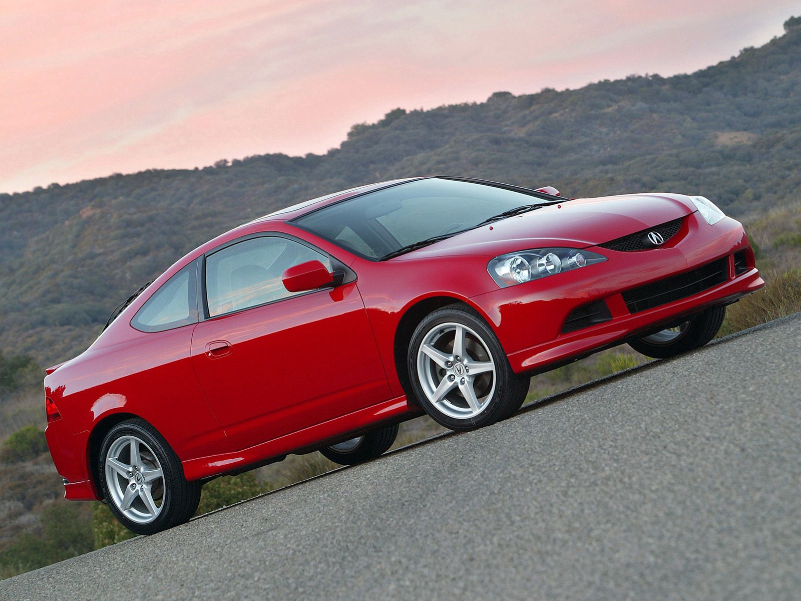 red, auto, nature, mountains, acura, cars, asphalt, side view, style, rsx, 2006