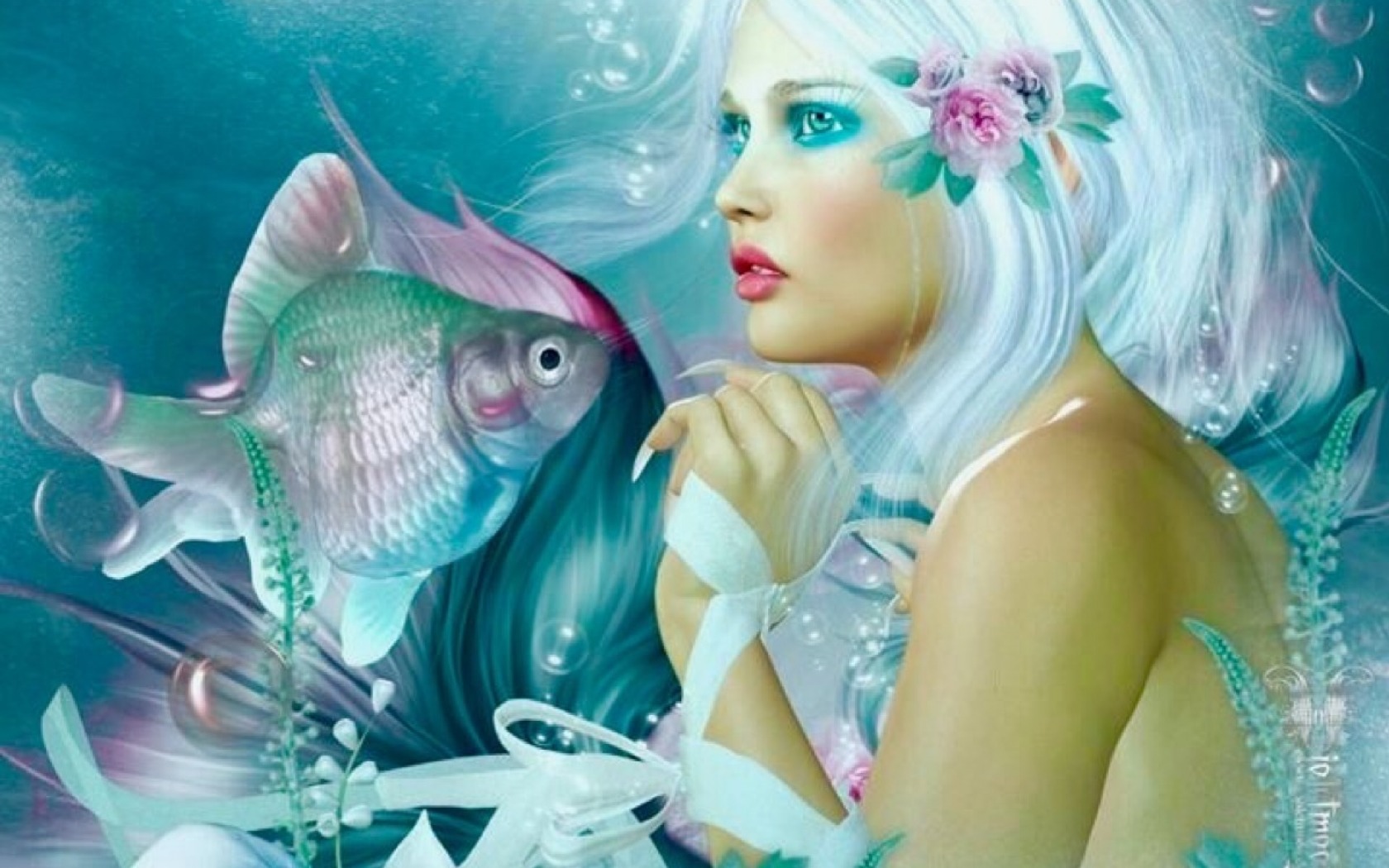 Laden Sie das Fantasie, Fische, Unterwasser, Meer, Meerjungfrau-Bild kostenlos auf Ihren PC-Desktop herunter