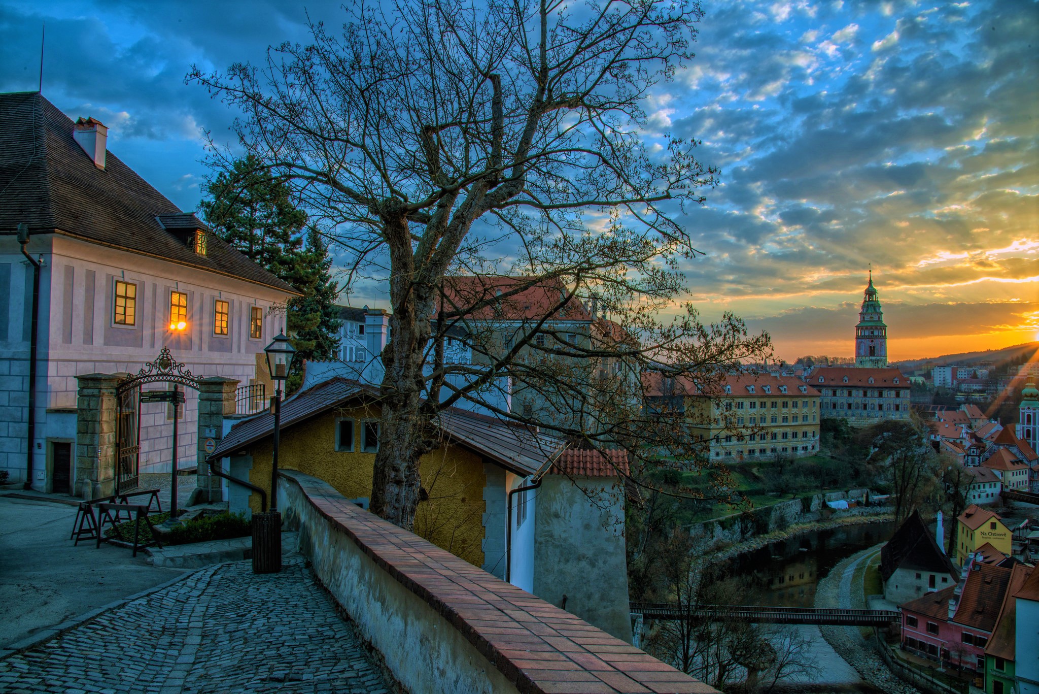 Download mobile wallpaper House, Dusk, Street, Town, Czech Republic, Man Made, Towns for free.