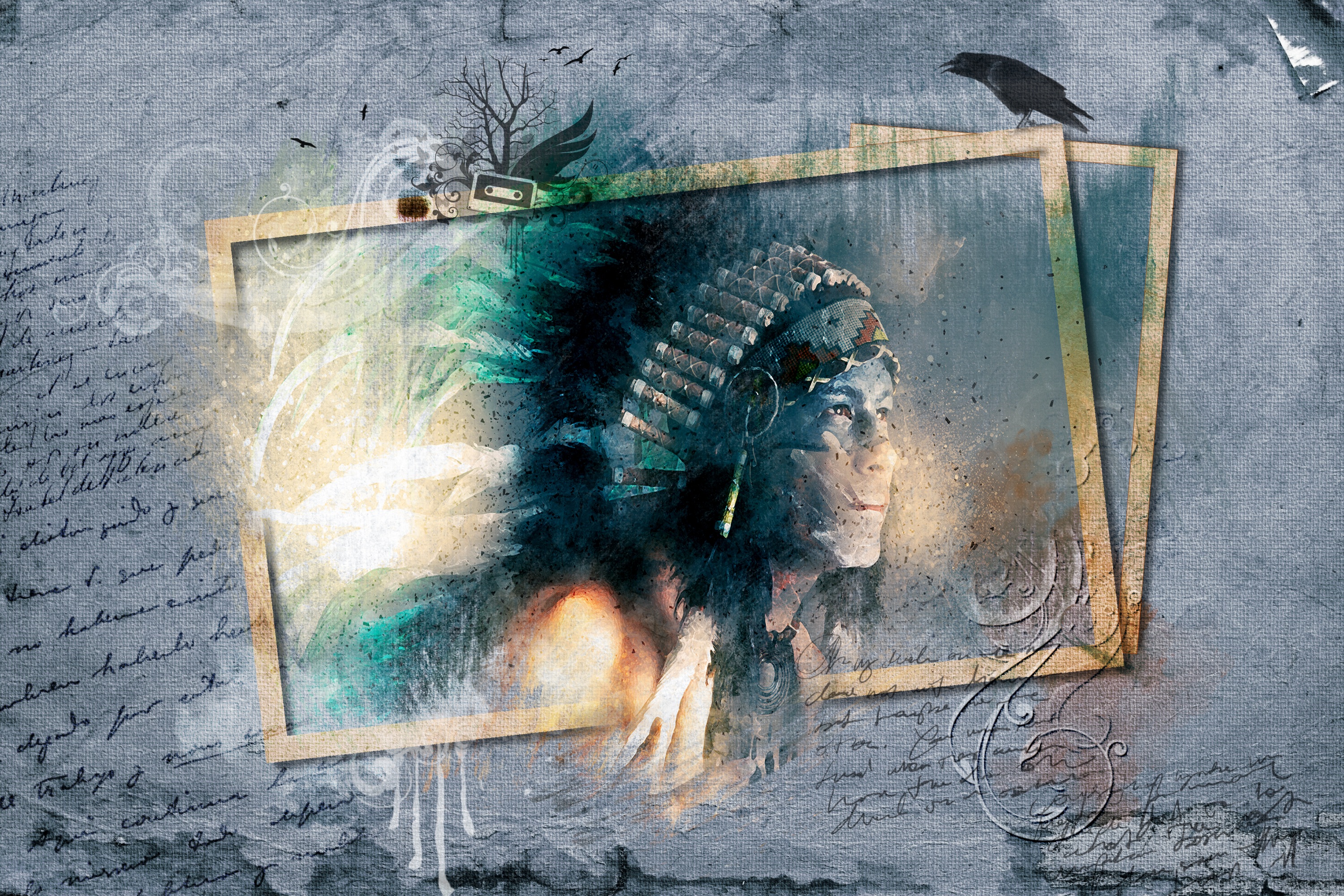 928422 скачать картинку рамка, художественные, коренной американец - обои и заставки бесплатно