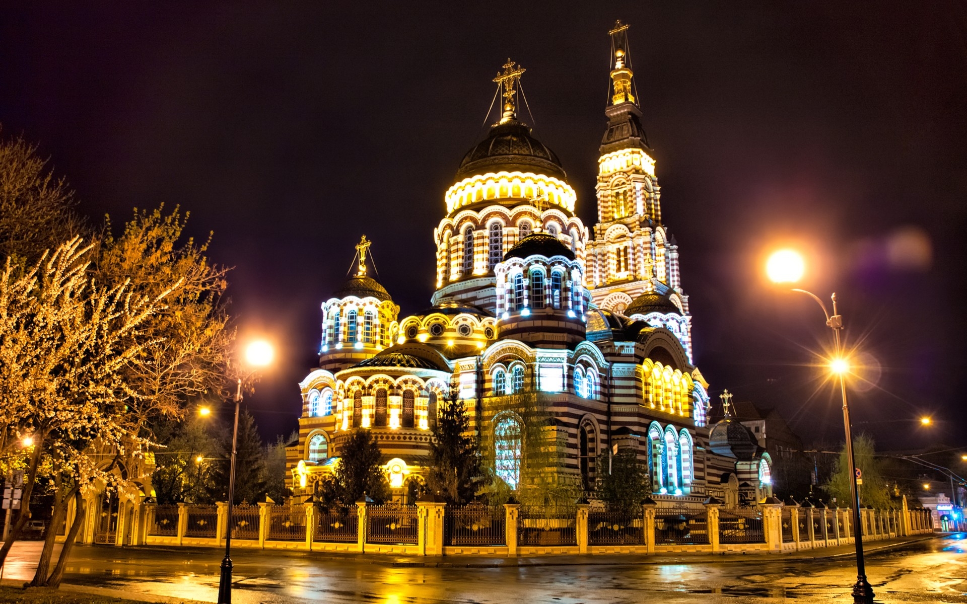 PCデスクトップに光, ロシア, 大聖堂, 夜, 宗教的, 生神女就寝大聖堂画像を無料でダウンロード