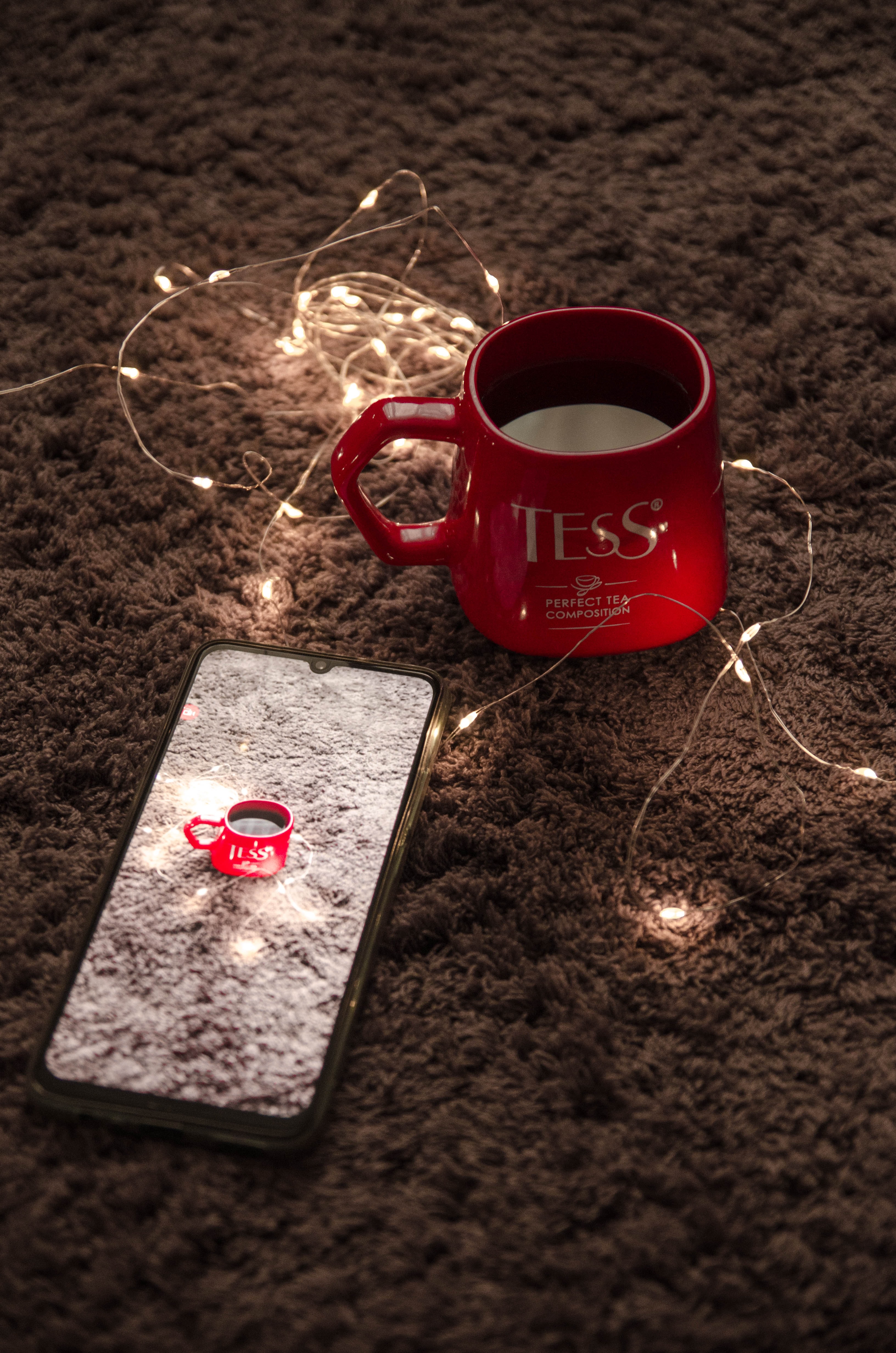 mug, cup, garland, miscellaneous, telephone, miscellanea, red