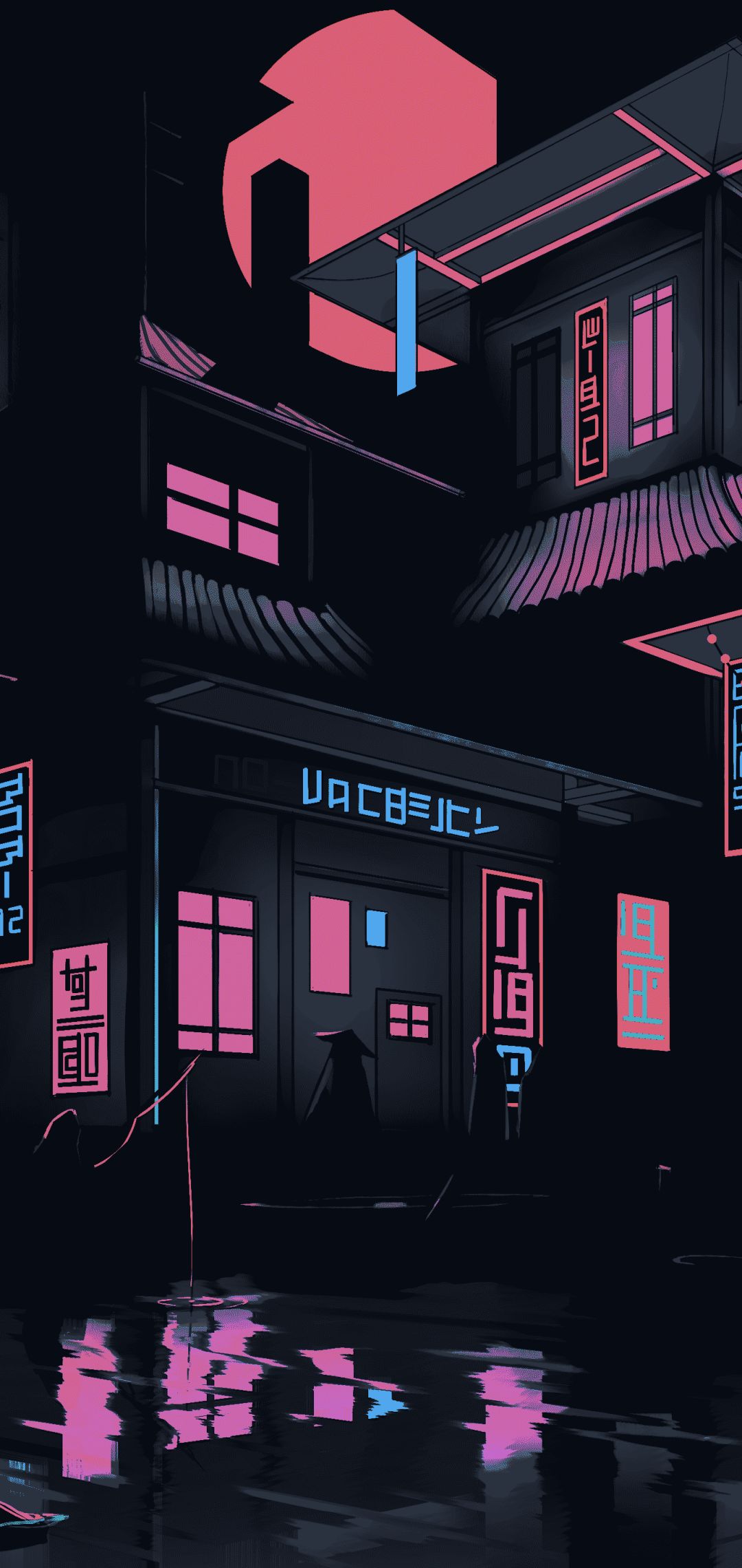Download mobile wallpaper Night, Building, Neon, Artistic for free.