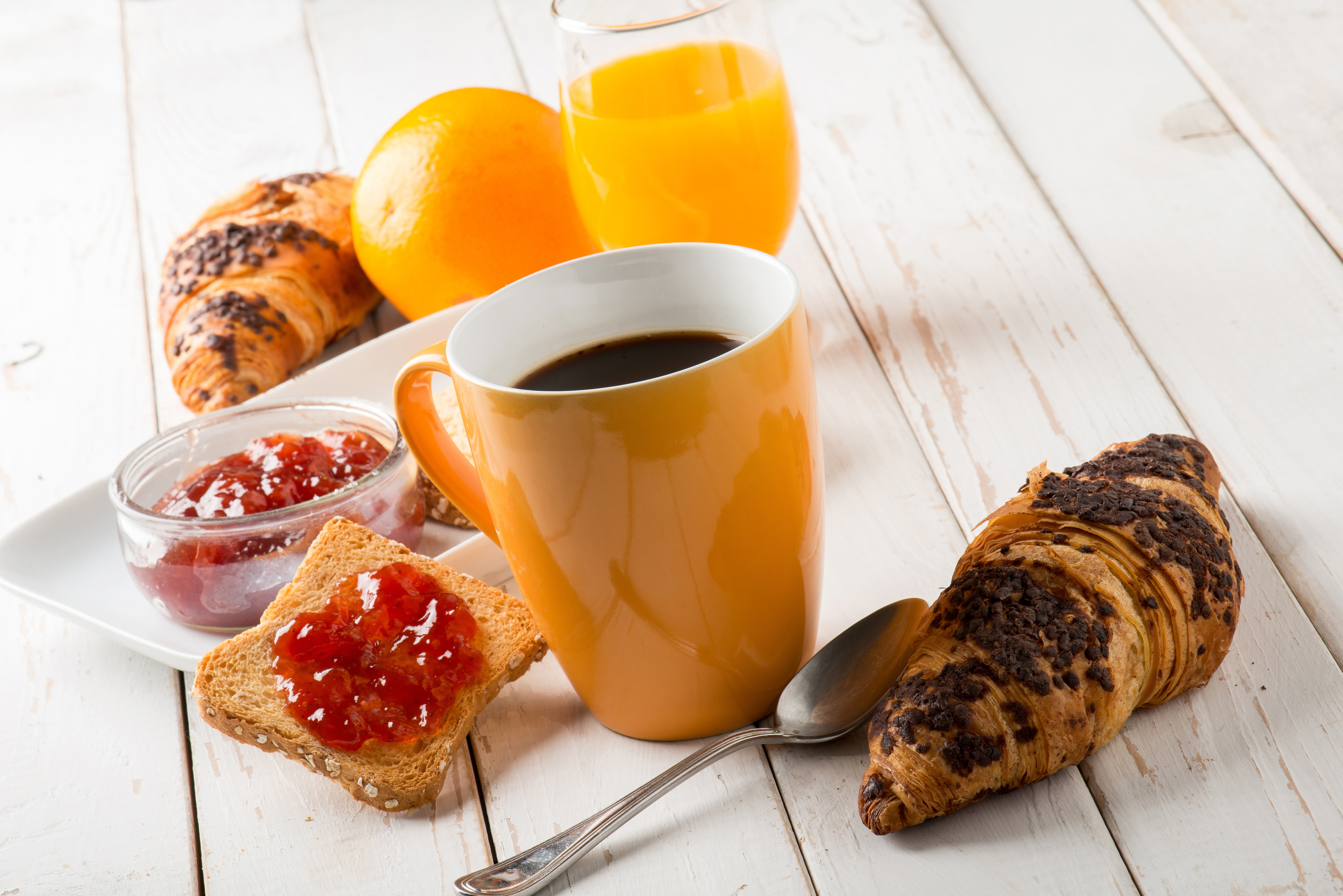 Download mobile wallpaper Food, Coffee, Cup, Breakfast, Croissant for free.