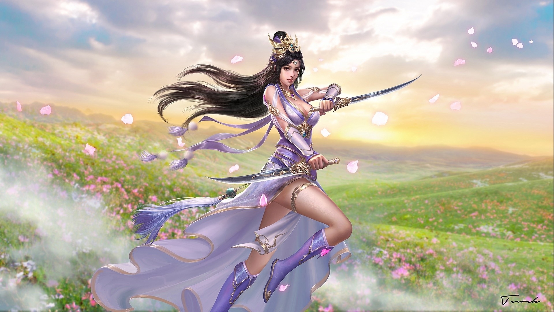 Download mobile wallpaper Fantasy, Meadow, Women Warrior, Woman Warrior for free.