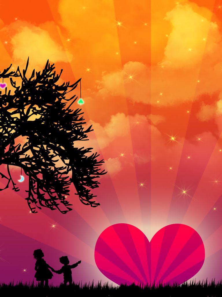 Download mobile wallpaper Stars, Love, Tree, Heart, Artistic, Cloud, Child for free.