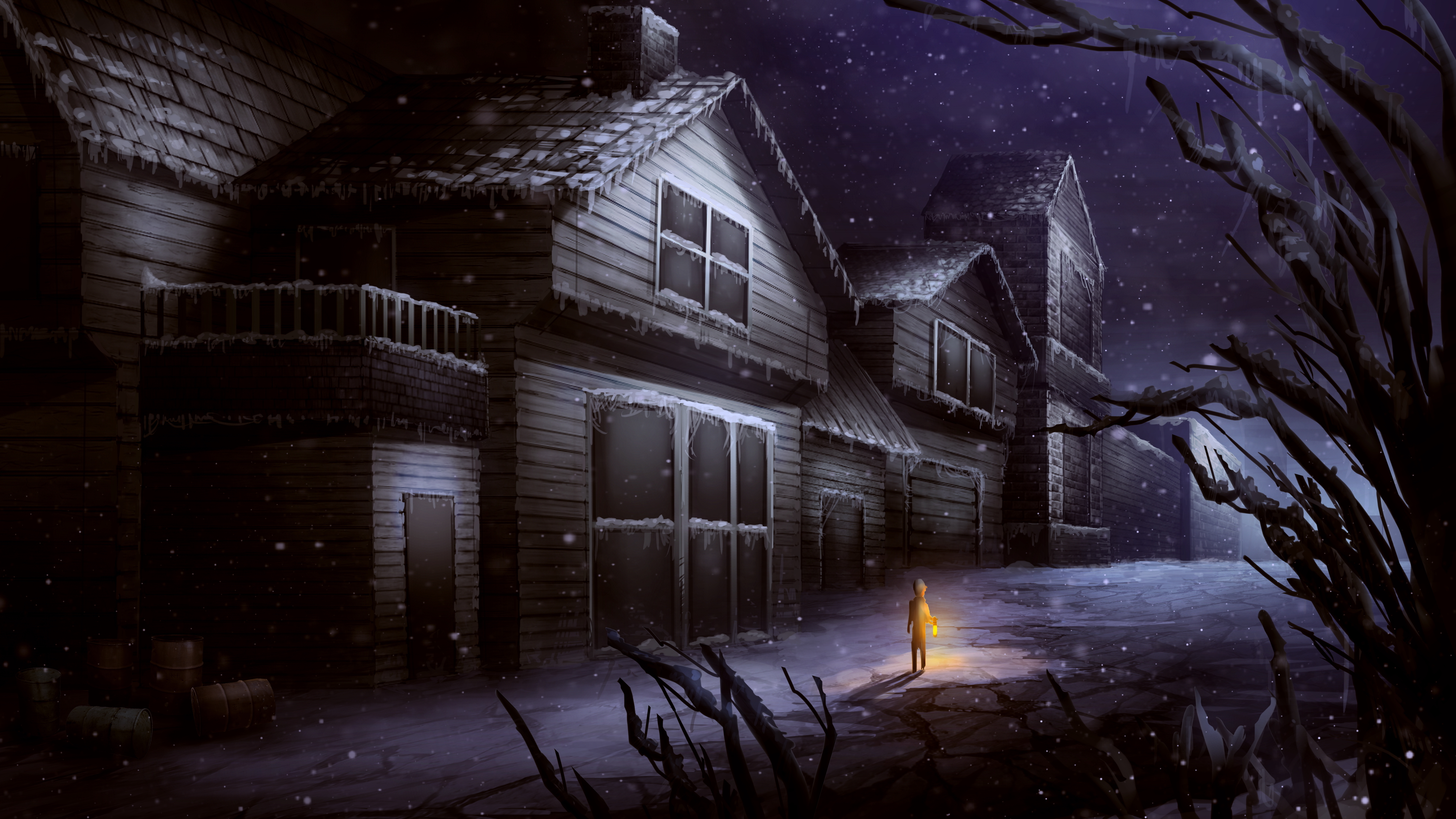 Download mobile wallpaper Winter, Fantasy, Night, Dark, House, Alone for free.