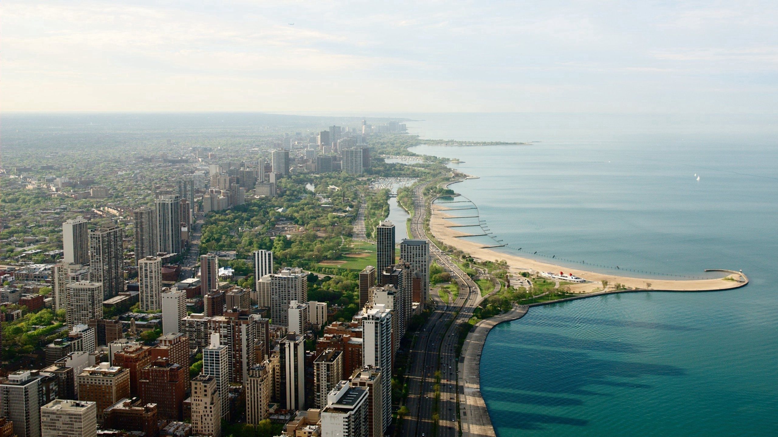 cities, shore, bank, skyscrapers, chicago Panoramic Wallpaper