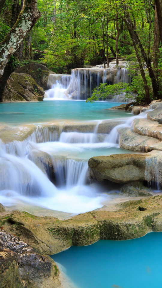 Download mobile wallpaper Nature, Waterfalls, Waterfall, Forest, Earth, Foam for free.