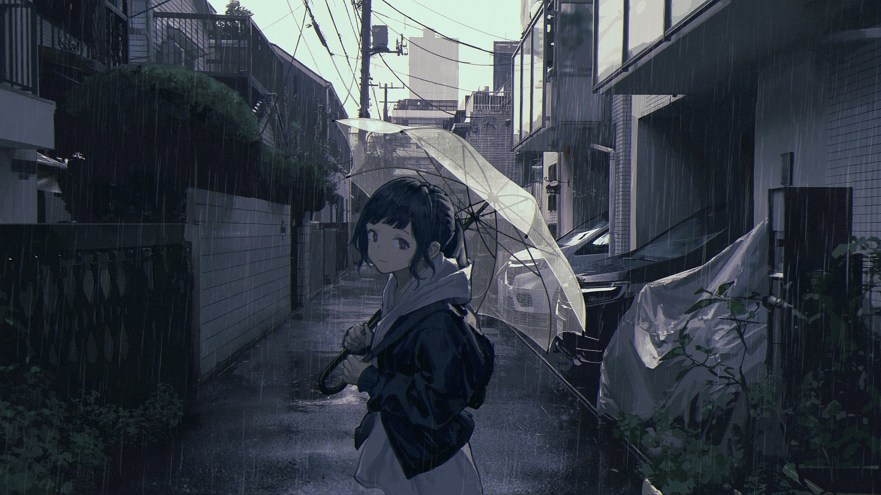 Laden Sie das Mädchen, Regen, Regenschirm, Animes-Bild kostenlos auf Ihren PC-Desktop herunter
