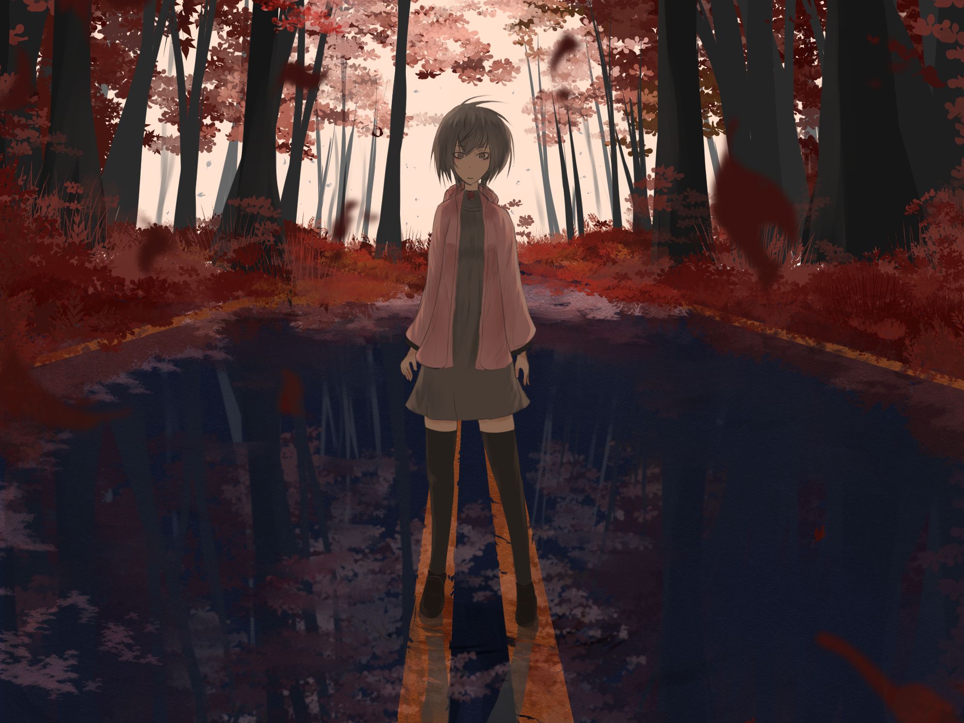 Free download wallpaper Anime, Road, Forest, Original on your PC desktop