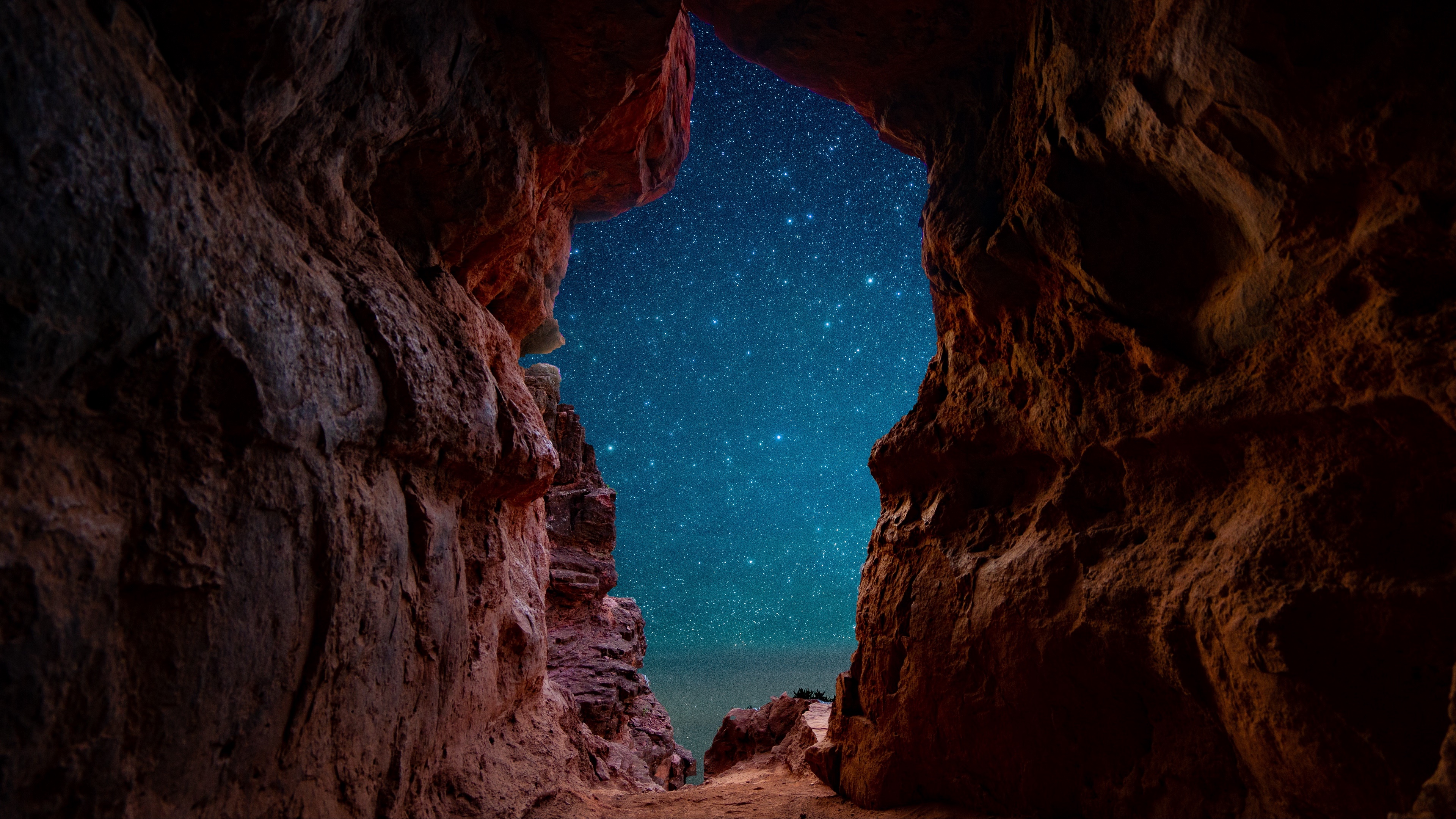 Download mobile wallpaper Sky, Stars, Night, Caves, Starry Sky, Earth, Cave for free.