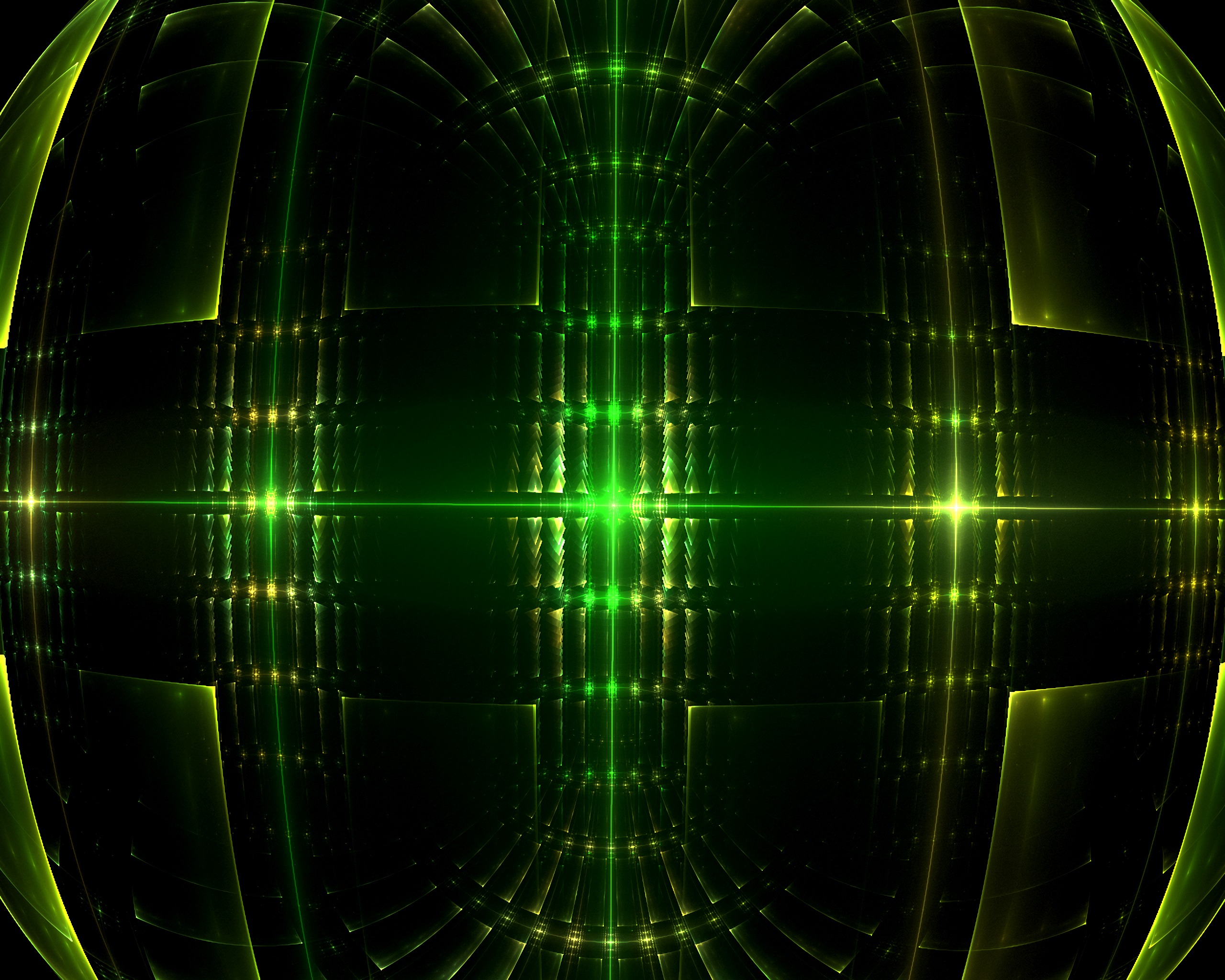 fractal, glow, dark, abstract, green