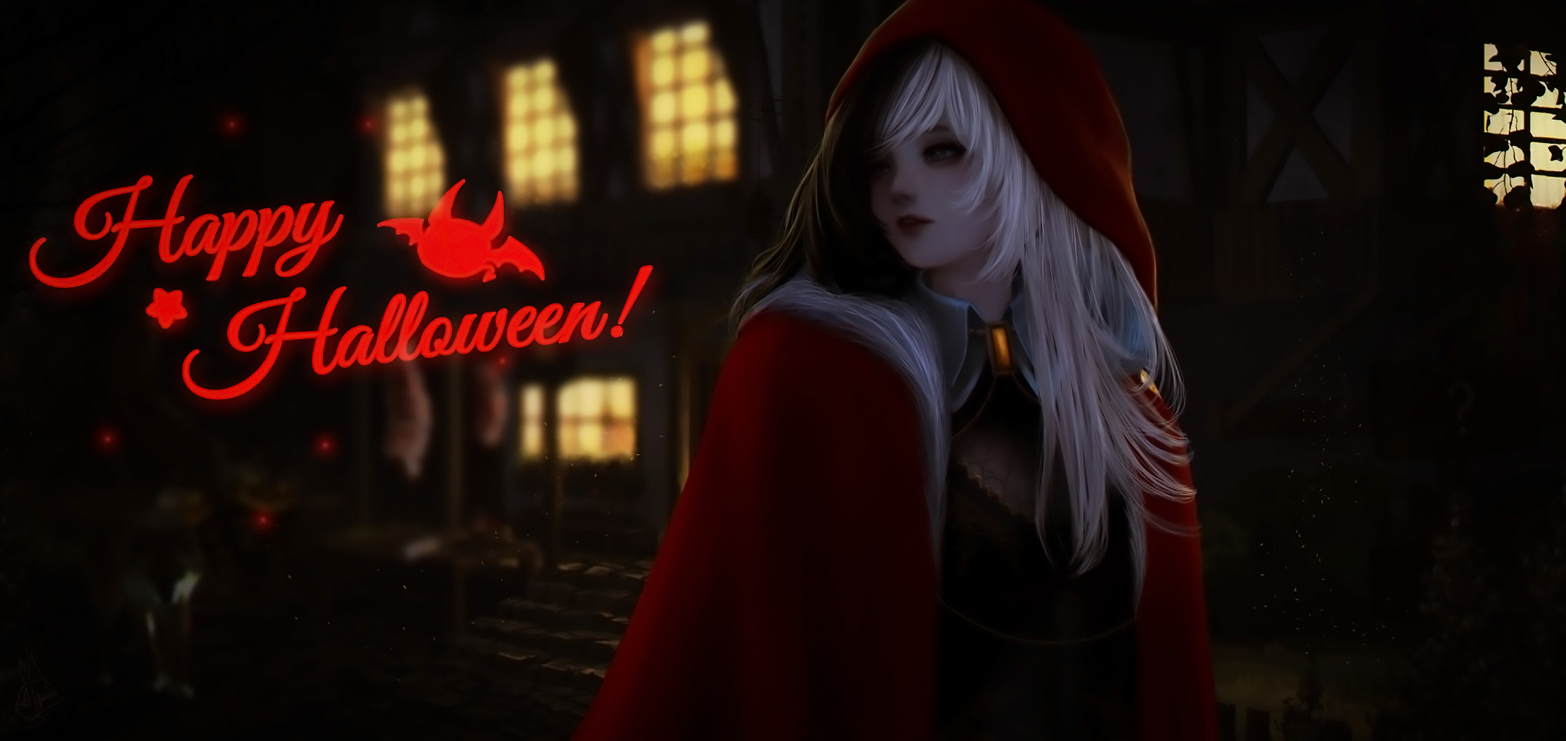 Laden Sie das Halloween, Nacht, Original, Animes, Weißes Haar, Fröhliches Halloween-Bild kostenlos auf Ihren PC-Desktop herunter