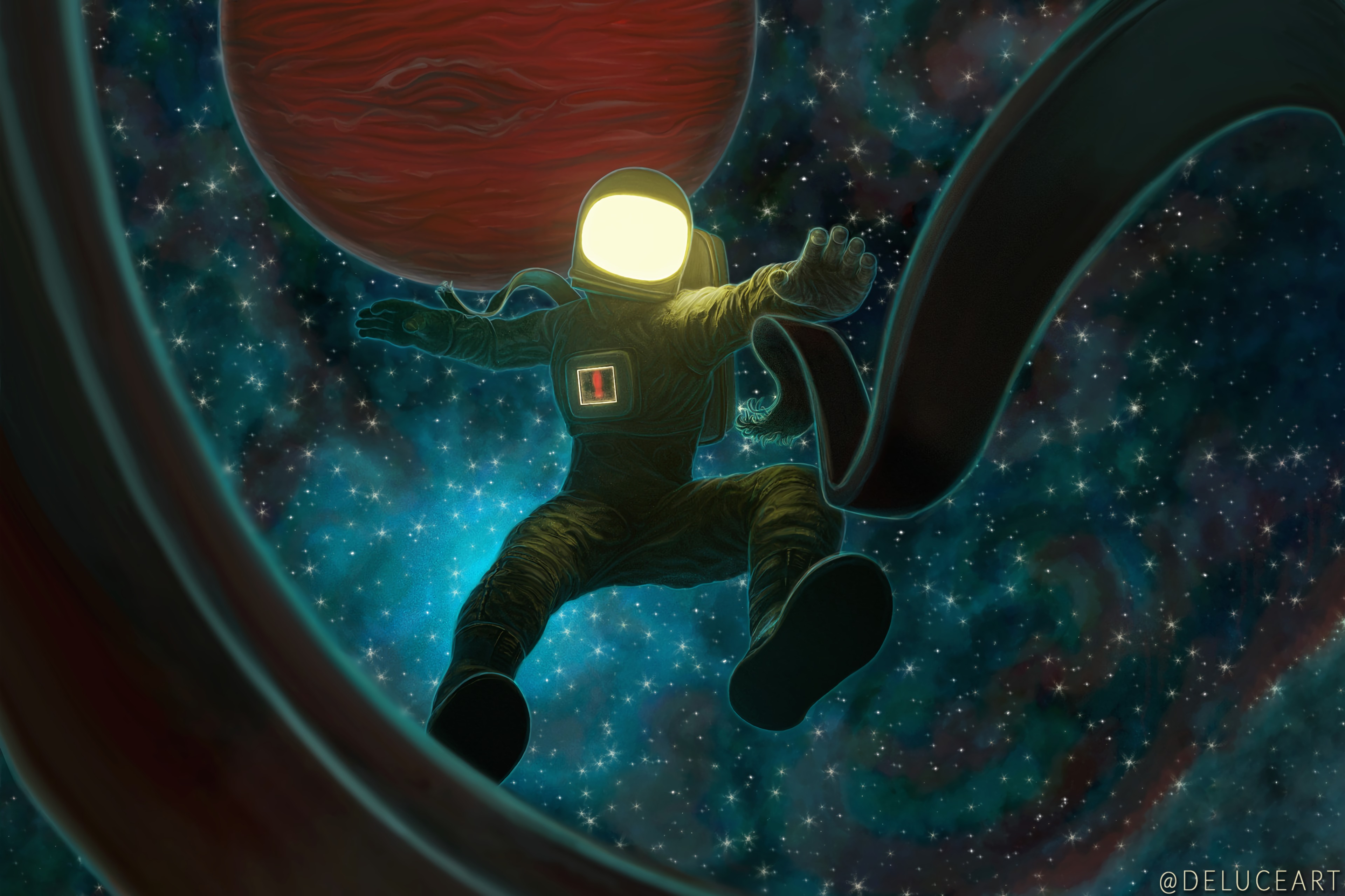 open space, universe, art, cosmonaut HD wallpaper