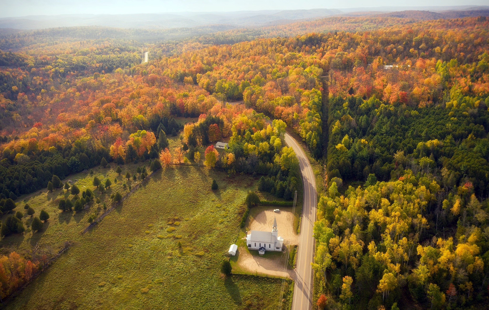 Free download wallpaper Road, Forest, Fall, Temple, Photography, Aerial on your PC desktop