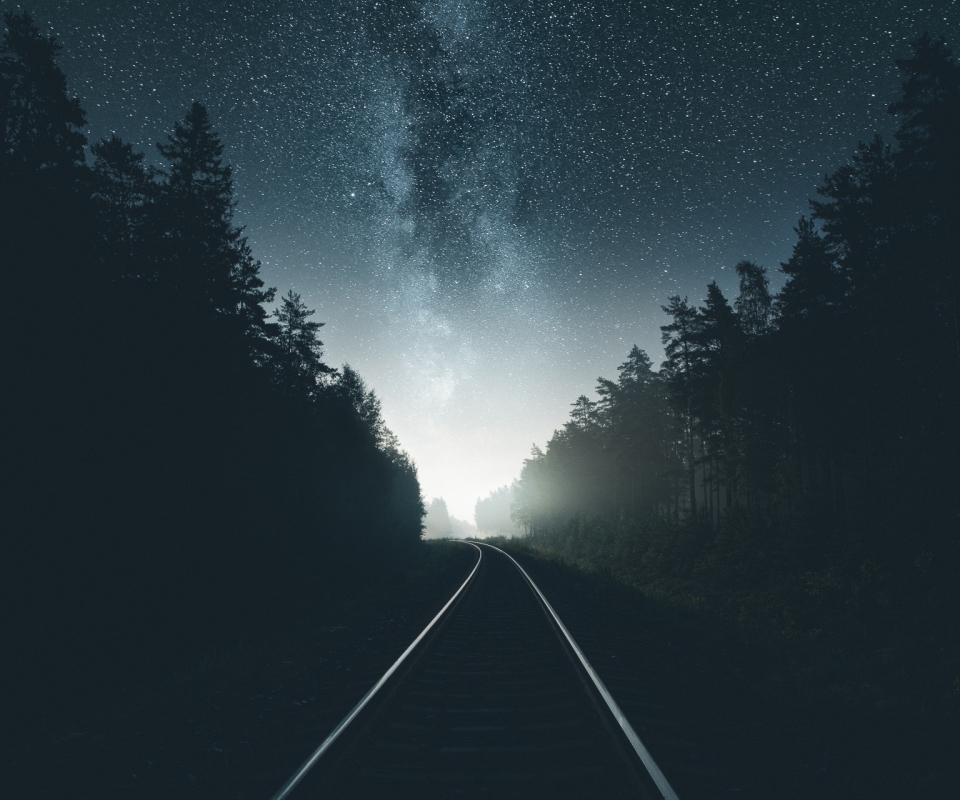 Free download wallpaper Sky, Night, Starry Sky, Railroad, Man Made on your PC desktop