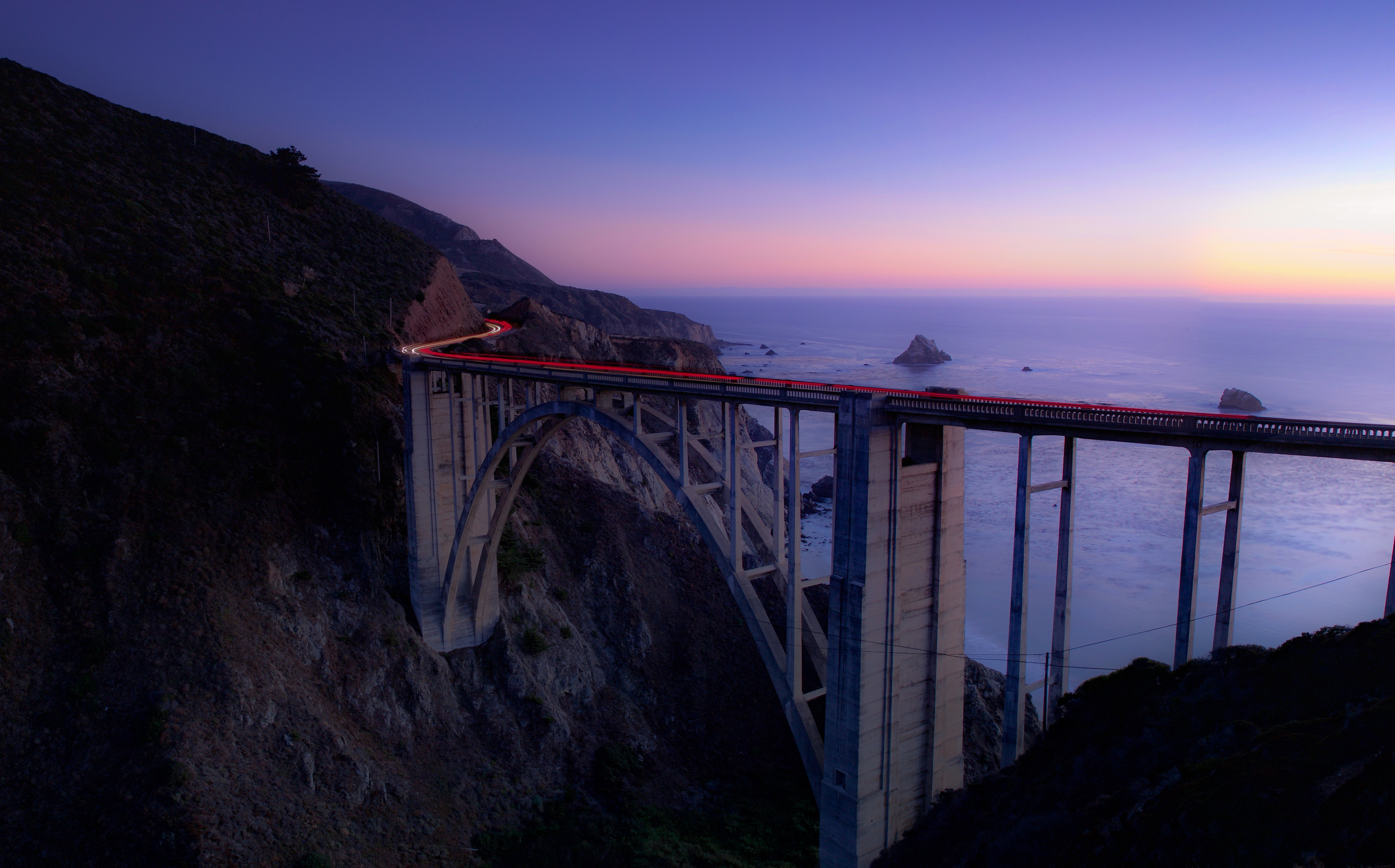 Free download wallpaper Bridges, Night, Horizon, Bridge, Coastline, Man Made, Time Lapse on your PC desktop