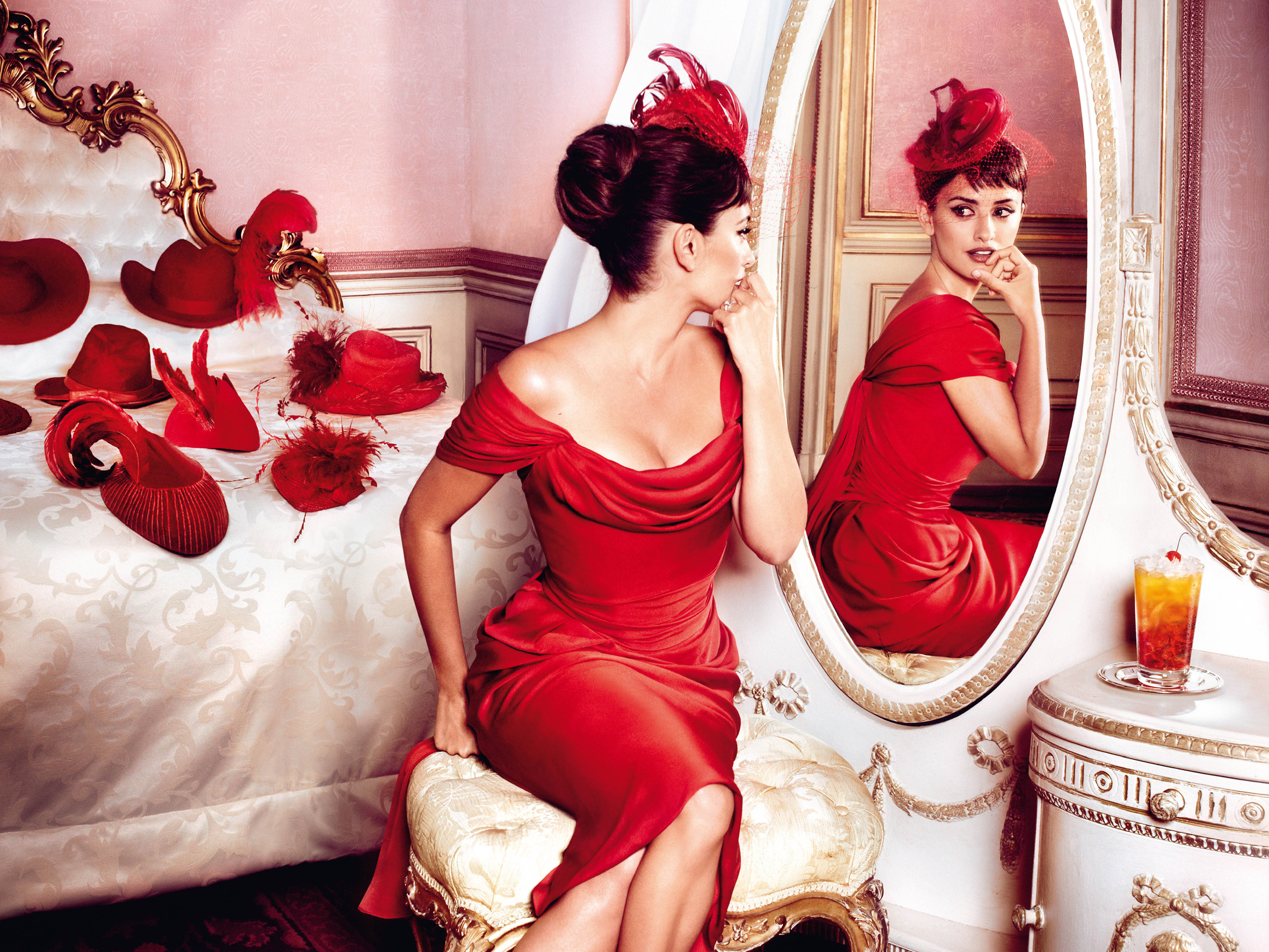 Free download wallpaper Penelope Cruz, Hat, Celebrity, Actress, Red Dress, Spanish on your PC desktop