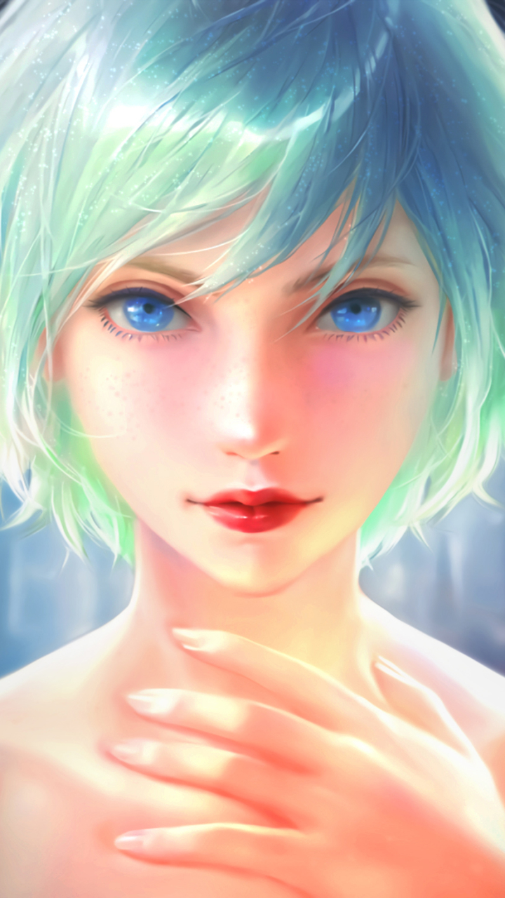 Download mobile wallpaper Fantasy, Face, Women, Blue Hair for free.