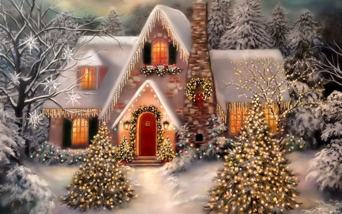 Скачать картинку Зима, Снег, Свет, Рождество, Дом, Праздничные, Рождественские Огни в телефон бесплатно.