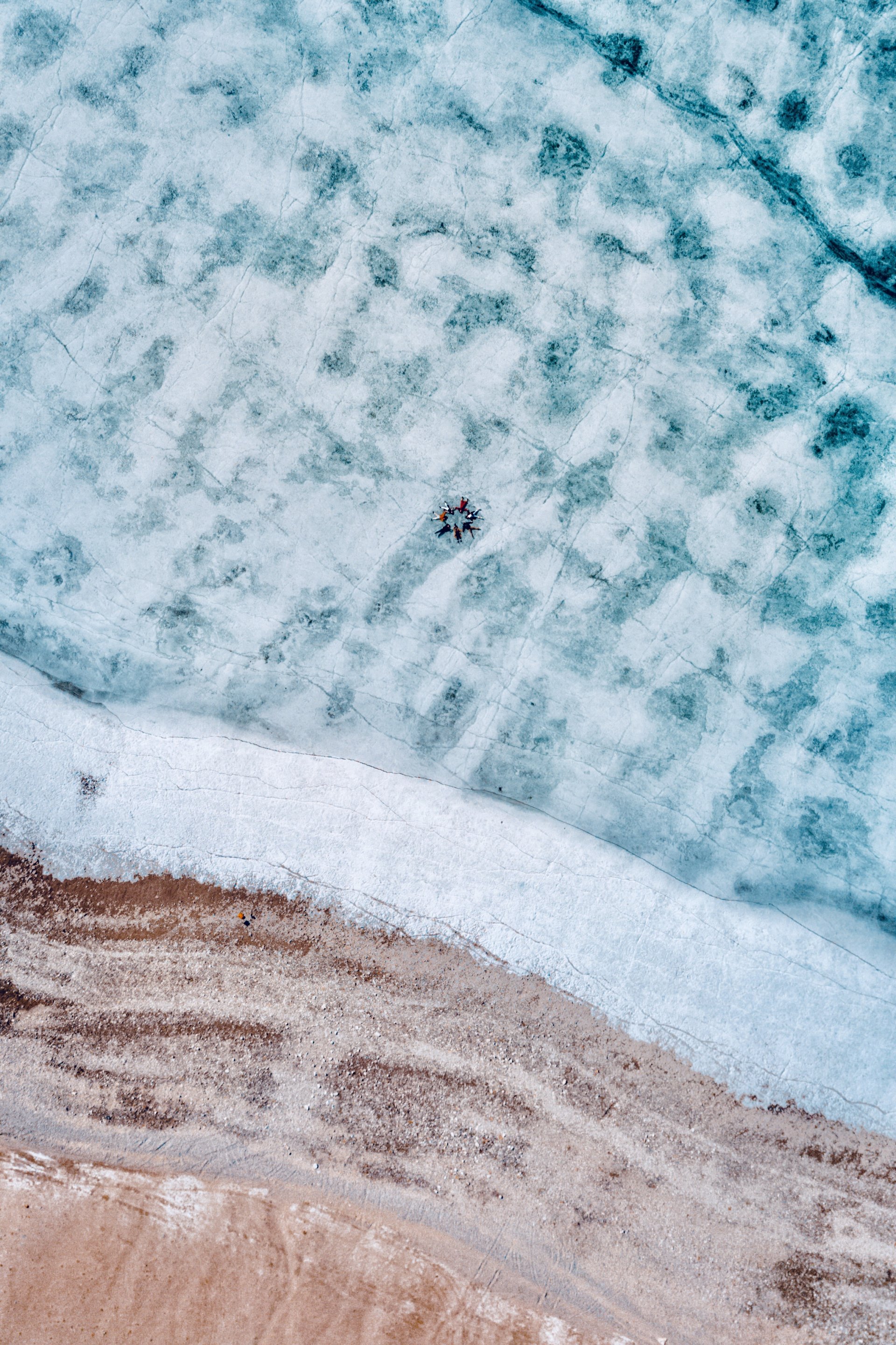 Download mobile wallpaper View From Above, Lake, Frozen, Ice, Nature, People for free.