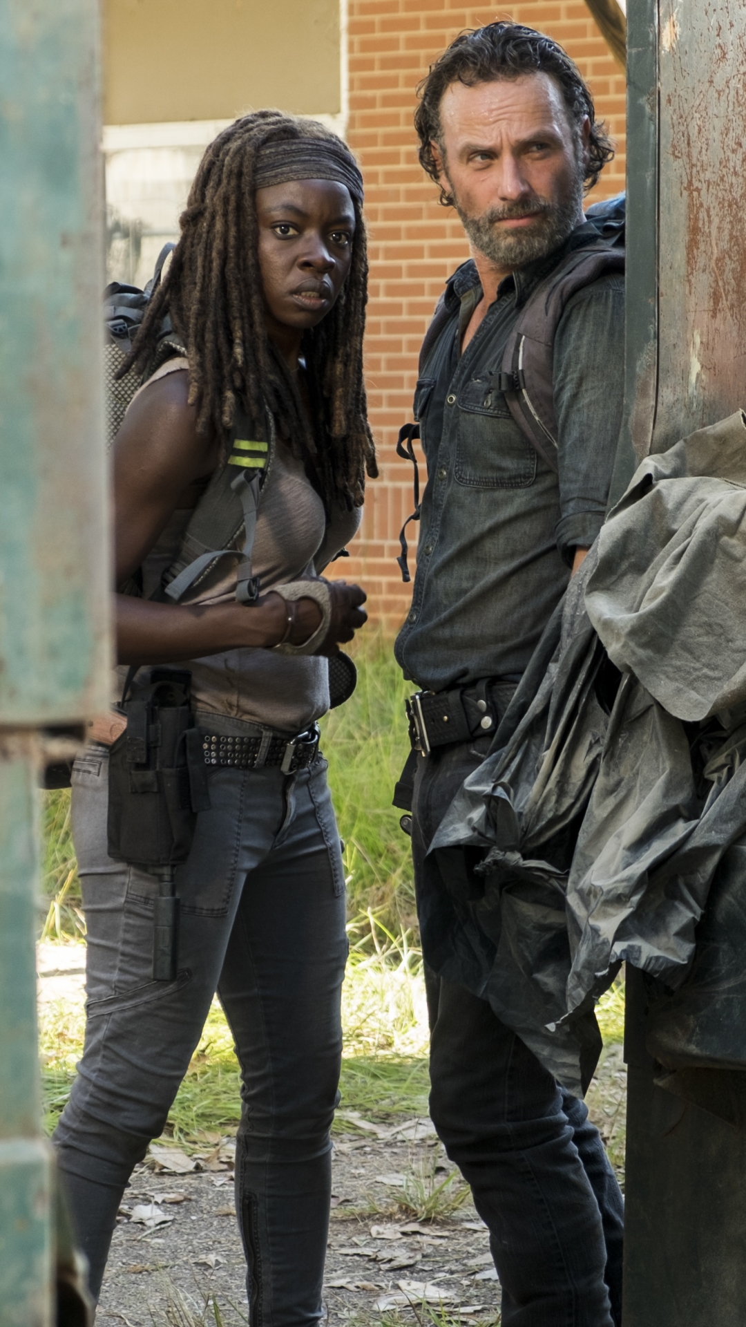 Download mobile wallpaper Andrew Lincoln, Tv Show, The Walking Dead, Rick Grimes, Michonne (The Walking Dead), Danai Gurira for free.