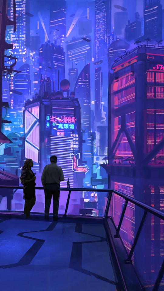 Download mobile wallpaper Night, City, Cyberpunk, Sci Fi, Rooftop for free.