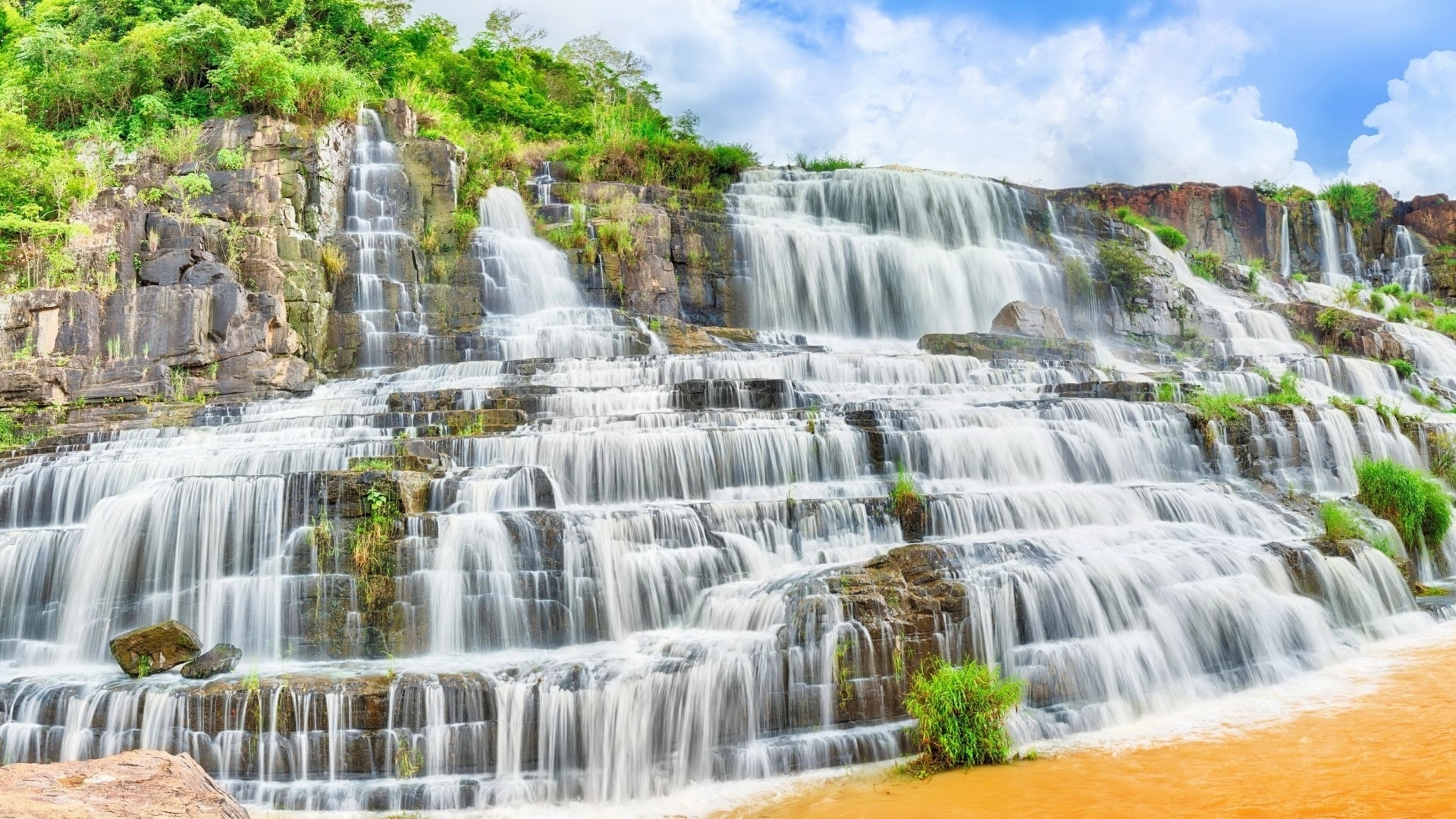 Free download wallpaper Nature, Water, Waterfalls, Waterfall, Vegetation, Earth on your PC desktop