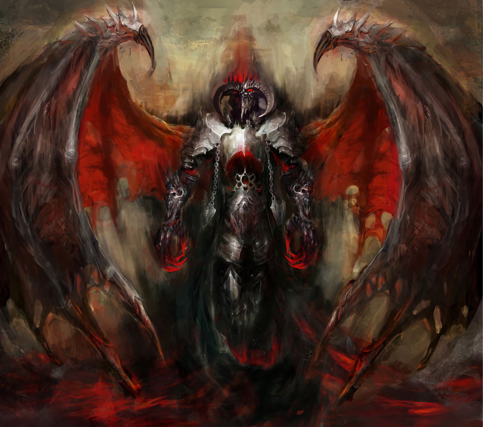 Download mobile wallpaper Dark, Wings, Angel, Horns, Demon, Armor for free.