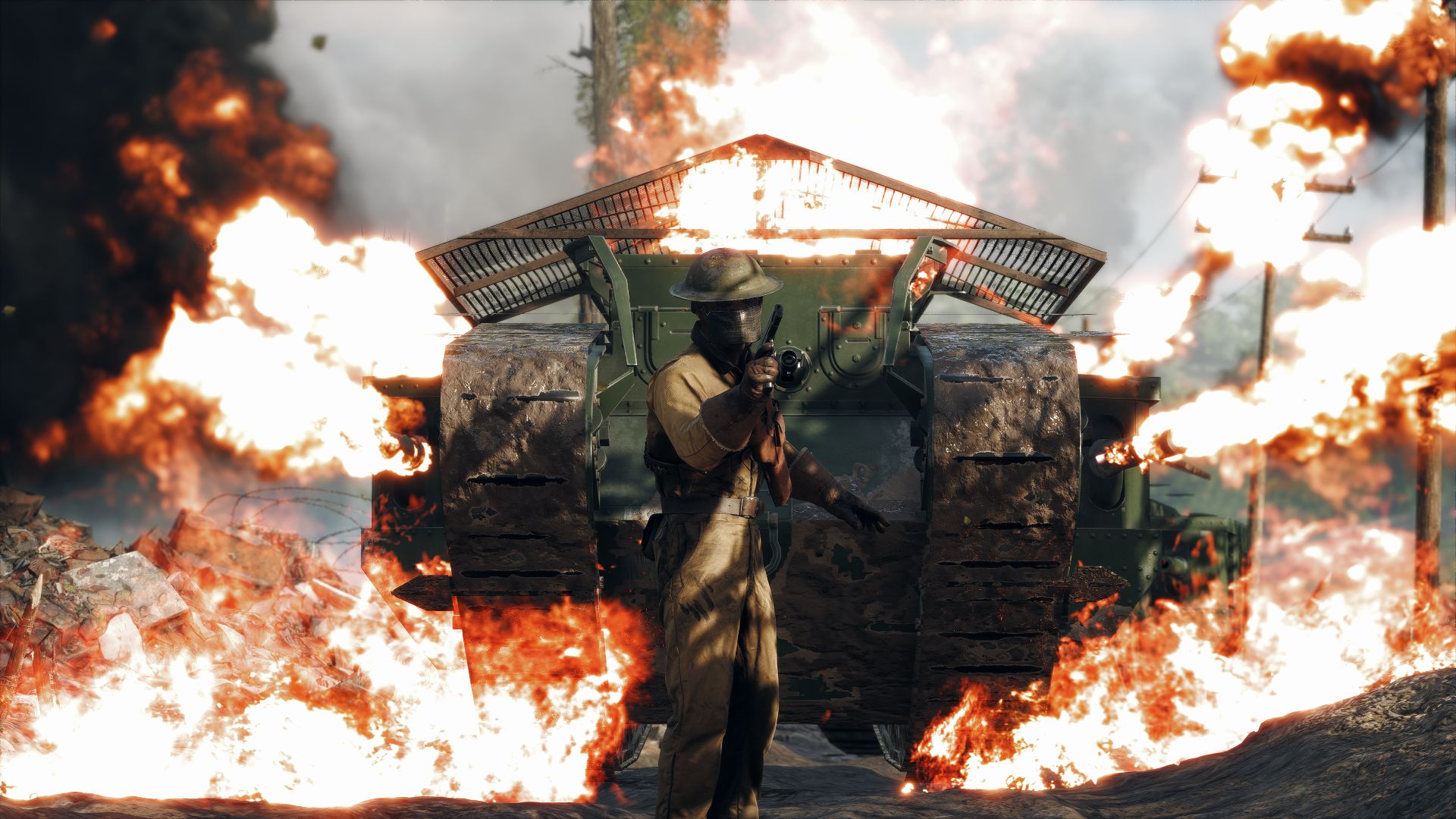 Handy-Wallpaper Feuer, Schlachtfeld, Panzer, Soldat, Computerspiele, Battlefield 1 kostenlos herunterladen.