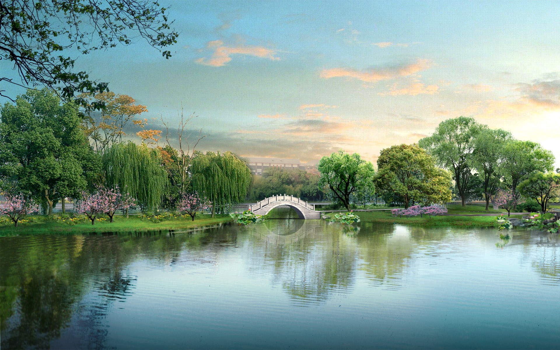 Download mobile wallpaper Garden, Bridge, Bridges, Artistic for free.