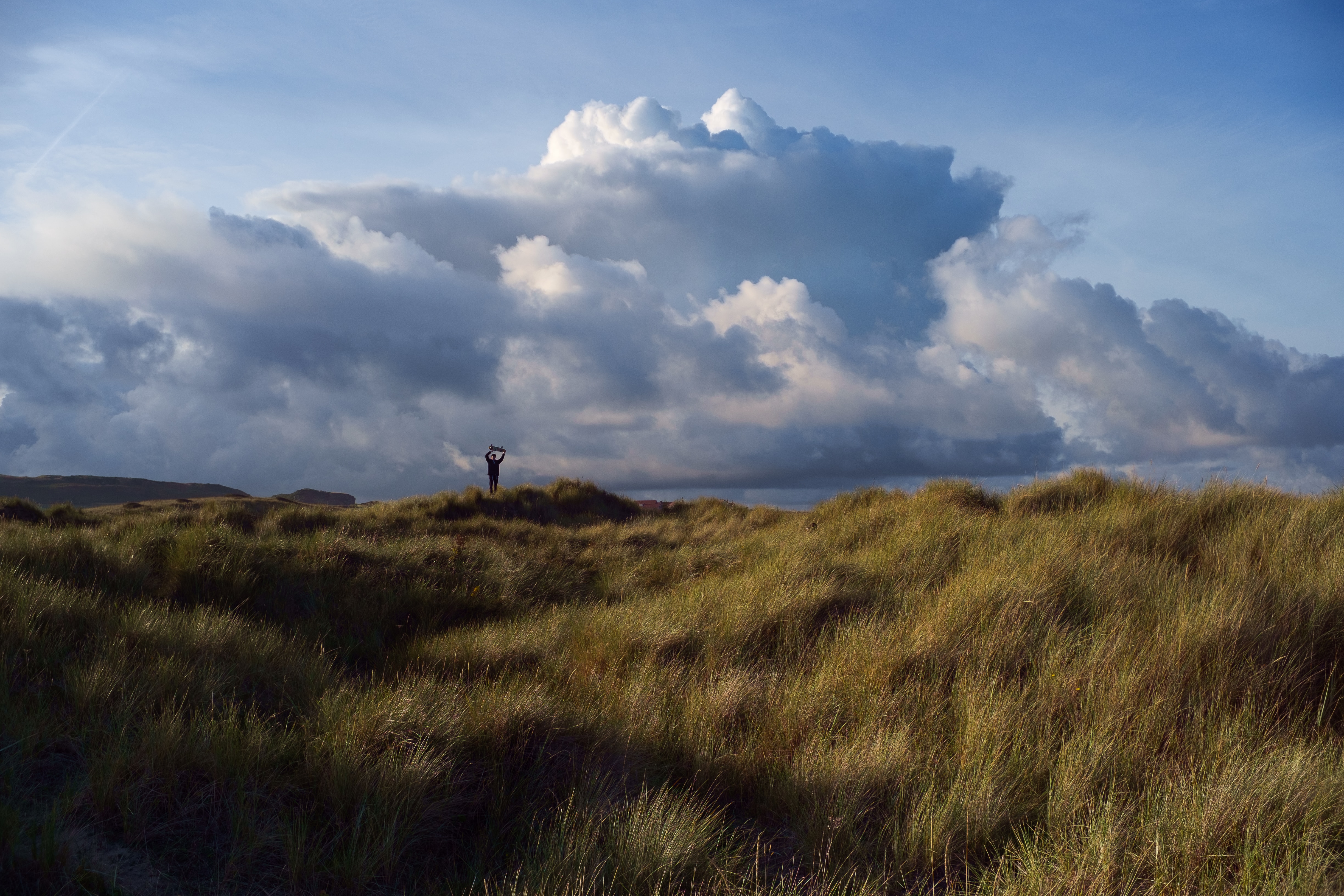 Handy-Wallpaper Clouds, Natur, Feld, Grass, Silhouette, Landschaft kostenlos herunterladen.
