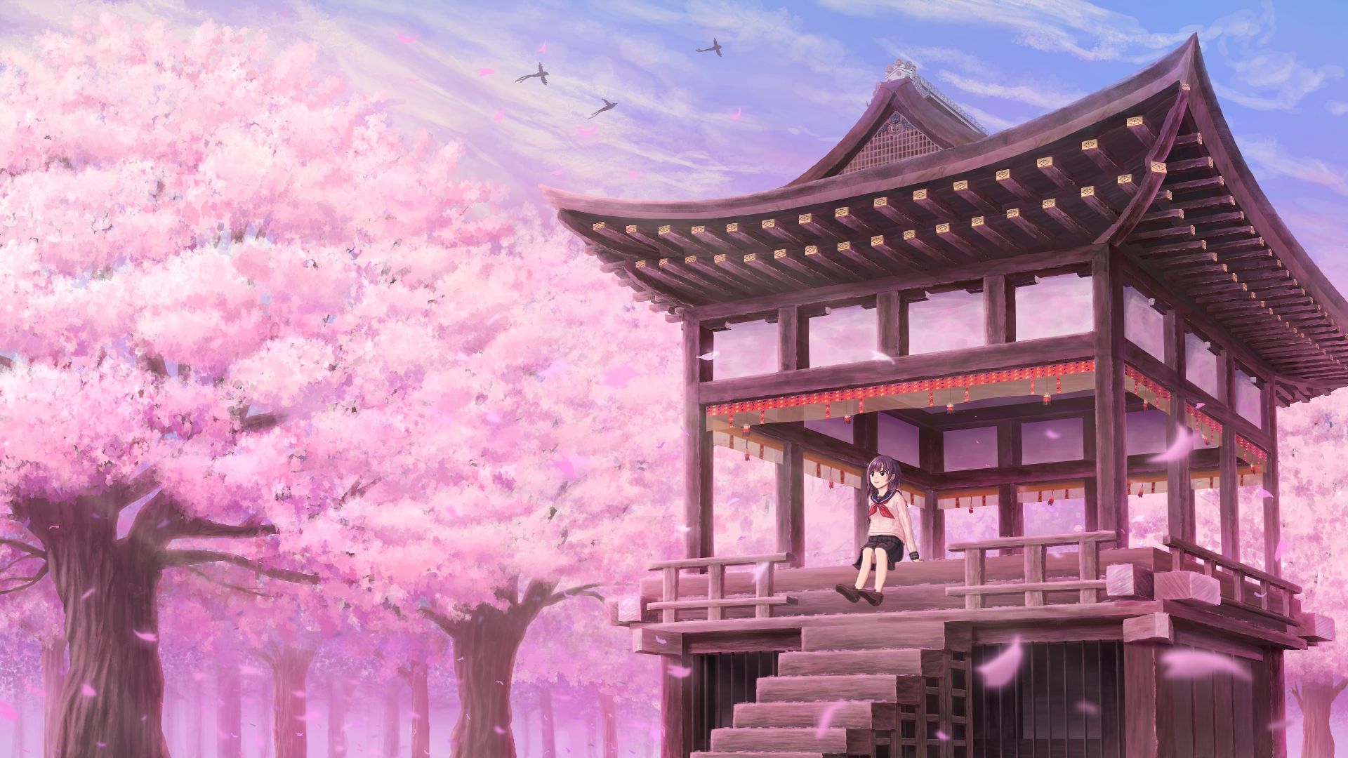 PCデスクトップに桜, さくら, アニメ, オリジナル画像を無料でダウンロード