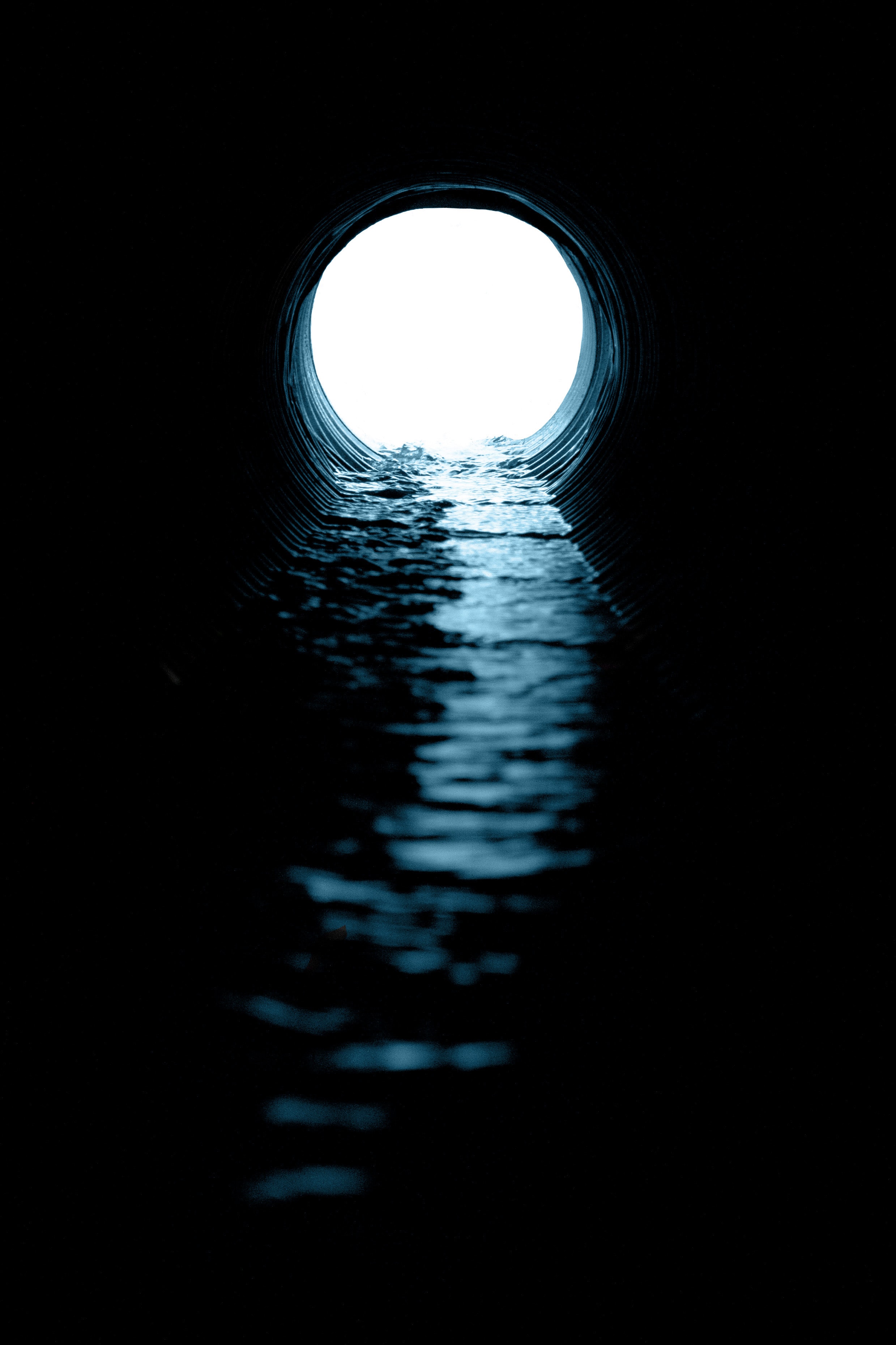 tunnel, water, dark, shine, light, trumpet, pipe