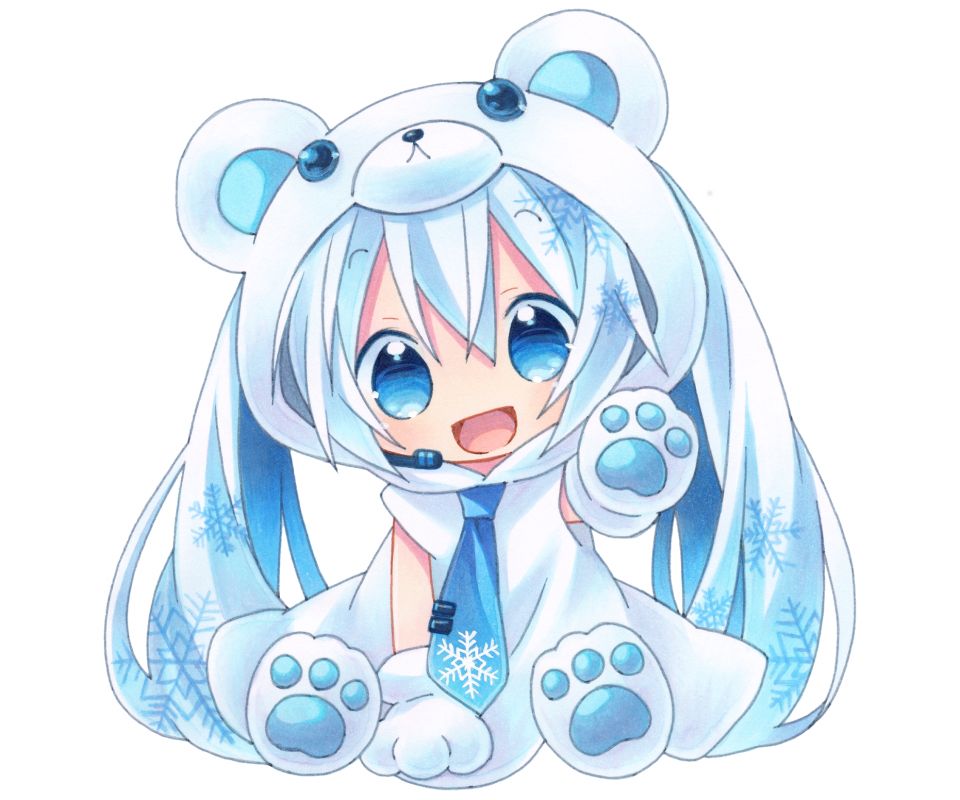 Laden Sie das Teddybär, Süß, Vocaloid, Haube, Blaue Haare, Hatsune Miku, Animes, Twintails, Chibi-Bild kostenlos auf Ihren PC-Desktop herunter