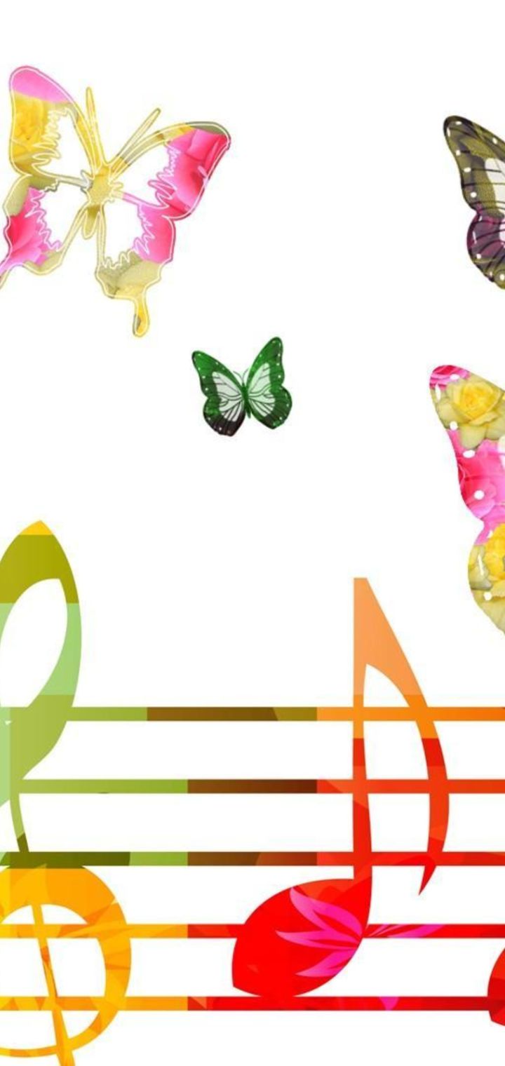 無料モバイル壁紙音楽, 蝶, 色, カラフル, 芸術的, 音符をダウンロードします。